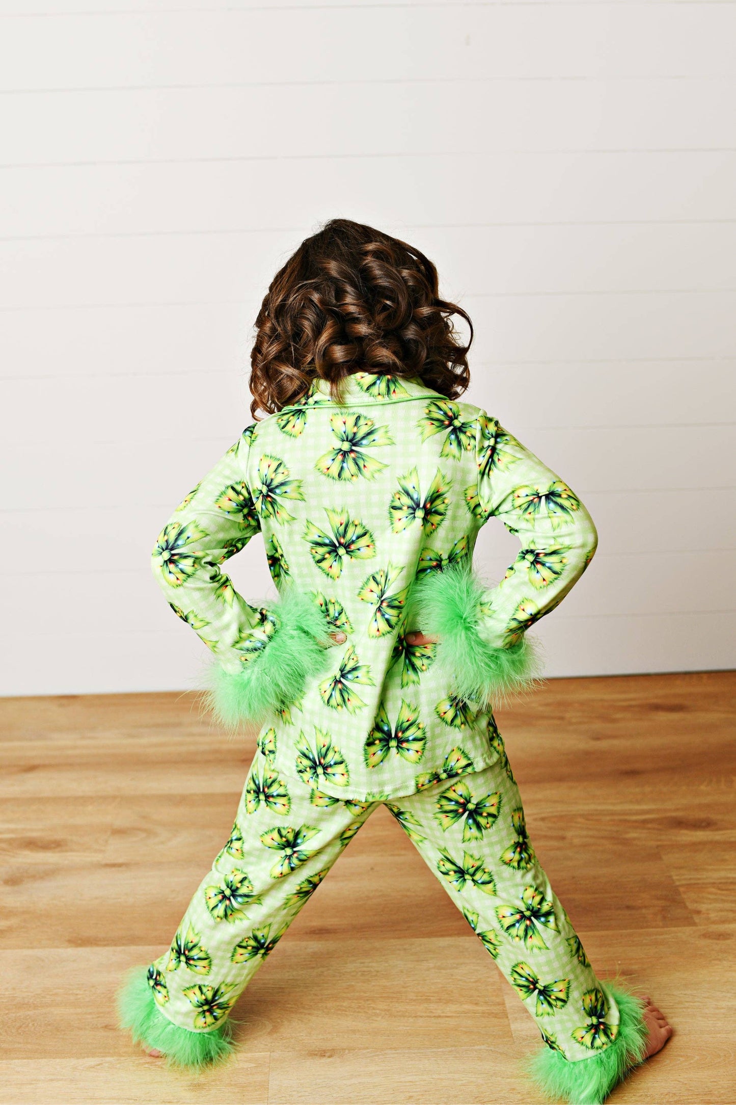 Girls Holiday Christmas Green Festive Bow Lounge Set