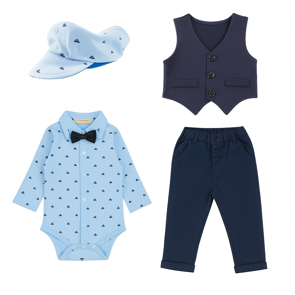 Baby Boy Blue Tuxedo 4pcs Formal Wear Outfit