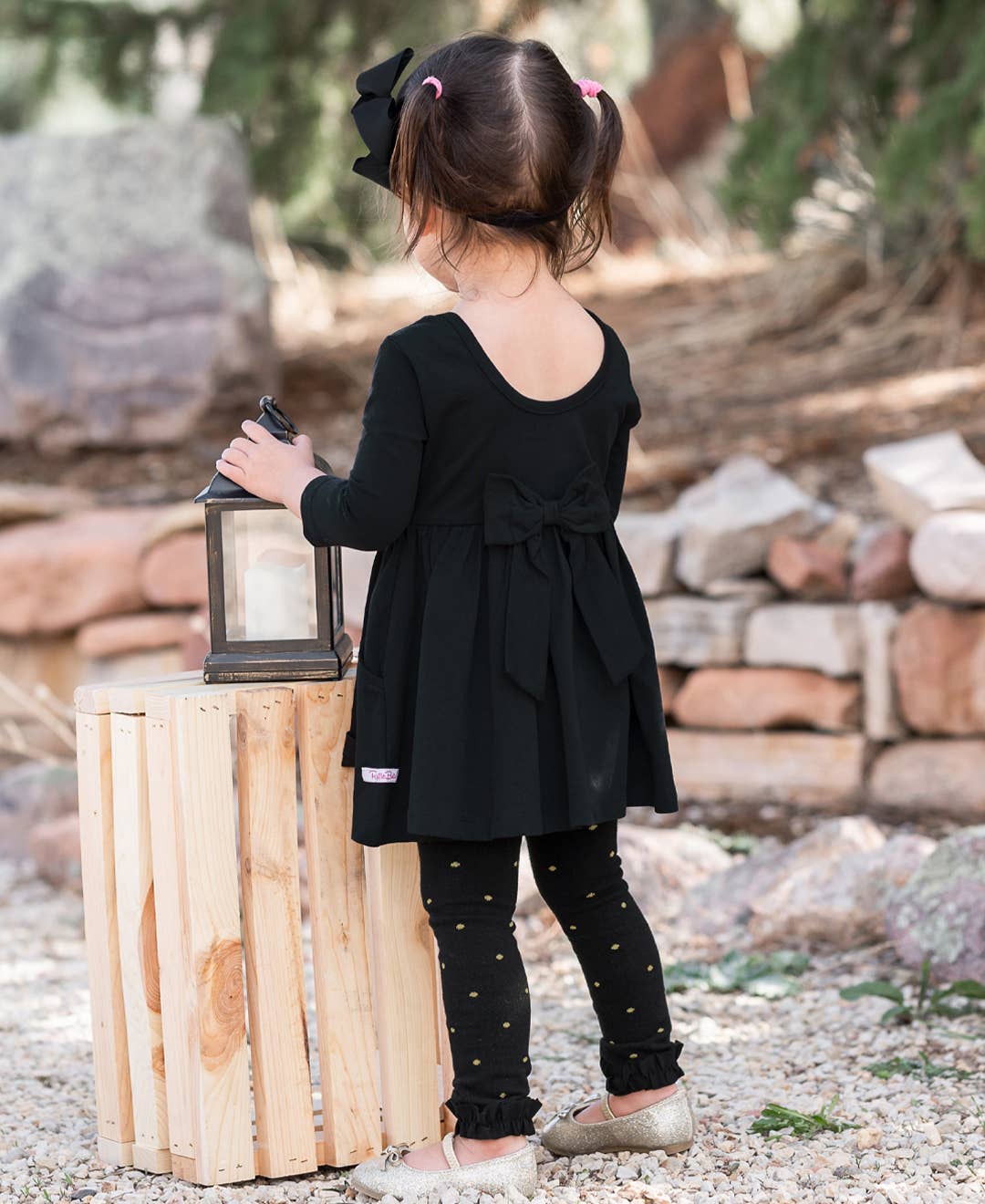 Girls Black and Gold Polka Dots Patterned Footless Ruffle Tights