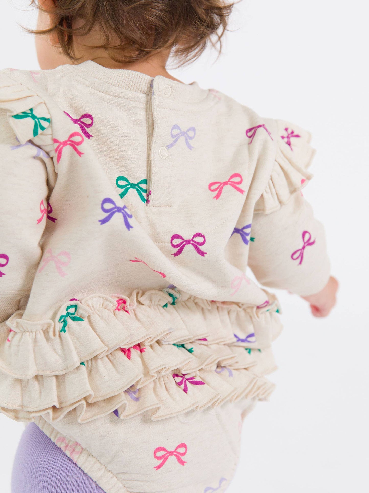 Baby Girls Heather Oatmeal Ribbons Sweatshirt Bubble Romper