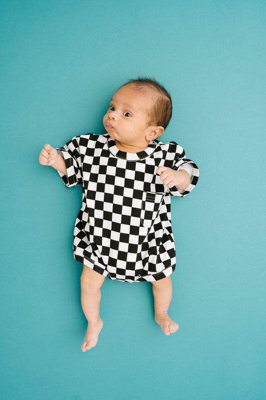 Black Checkered Pocket Romper