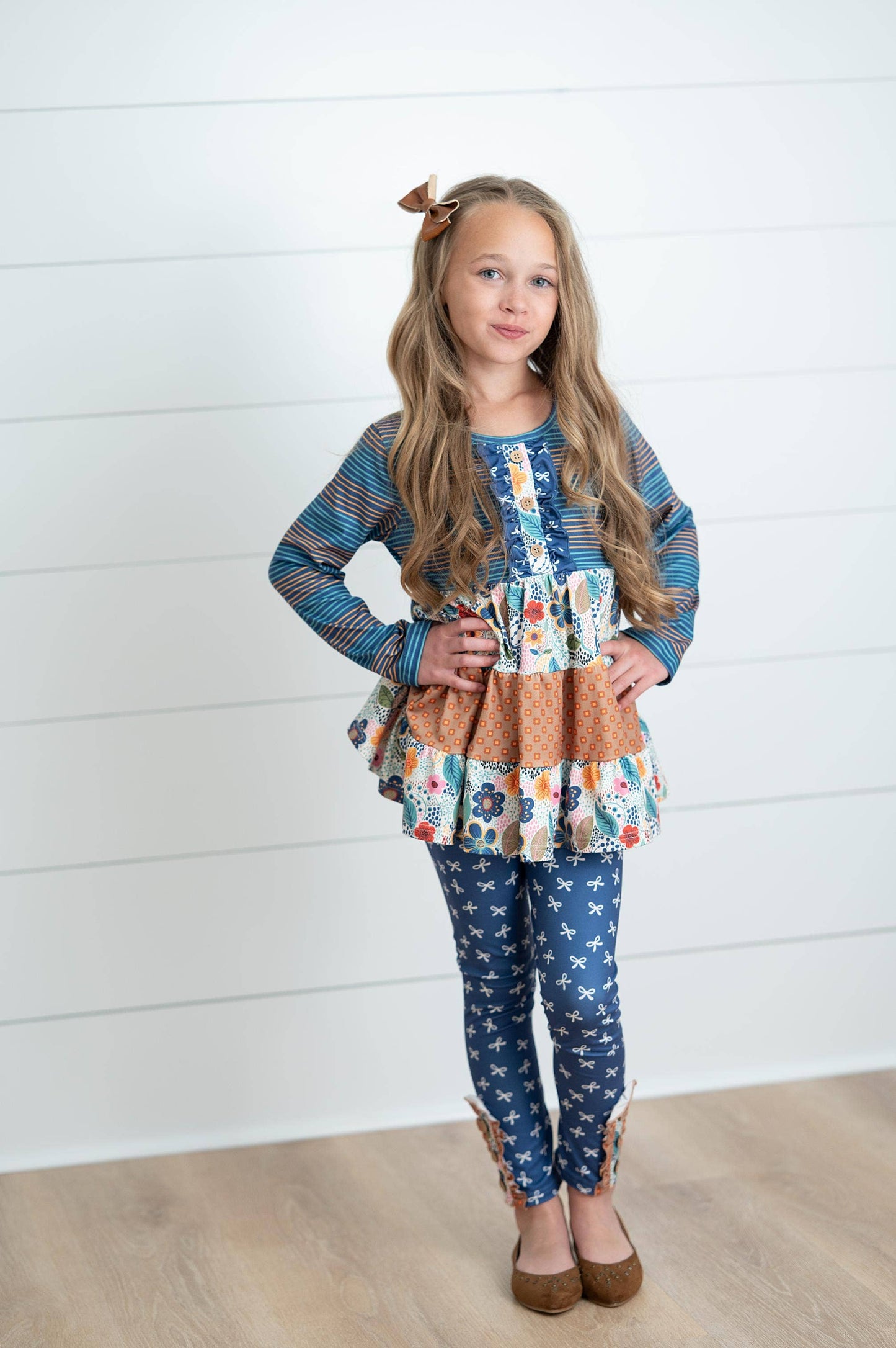Girls Fall Blue Midnight Honey Ruffles 3 Tiered Pant Set