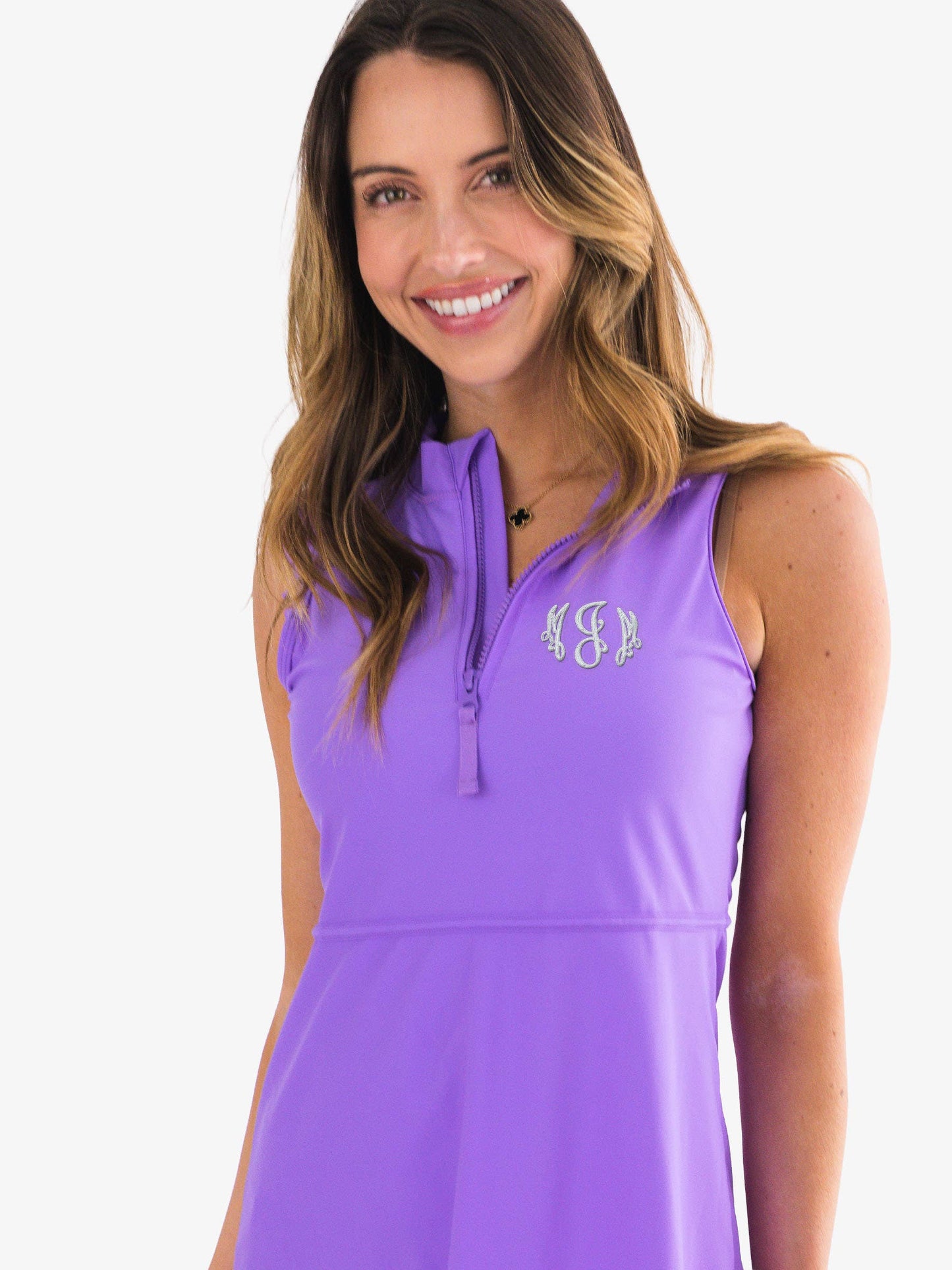 Women's Neon Purple Flutter Sleeve Active Dress & Bike Short Set