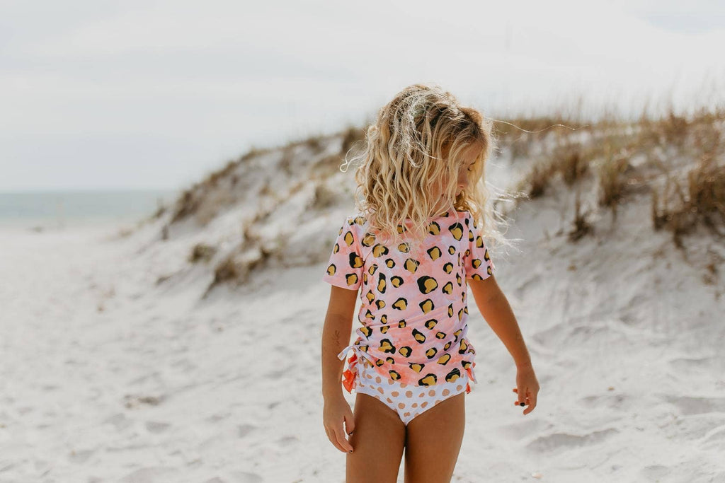 Kids Pink Leopard Rash Guard Ruffle Swimsuit