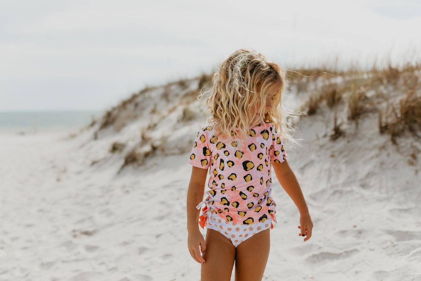 Kids Pink Leopard Rash Guard Ruffle Swimsuit