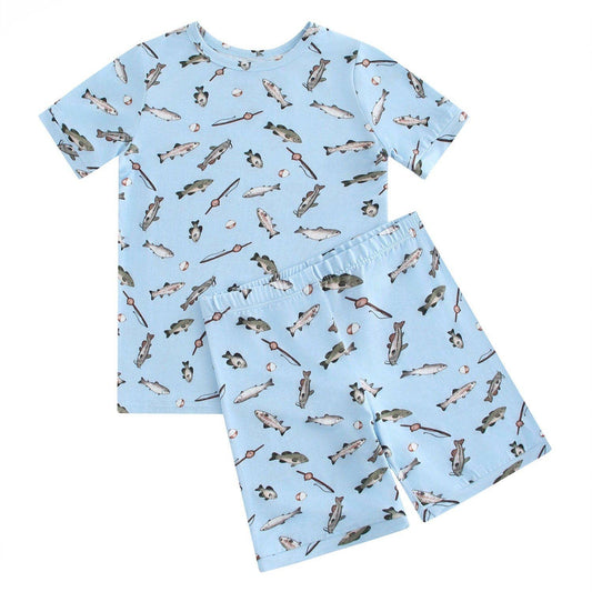 PoshTOT Blue Fish Print 2 Piece Short Sleeves PJ Set