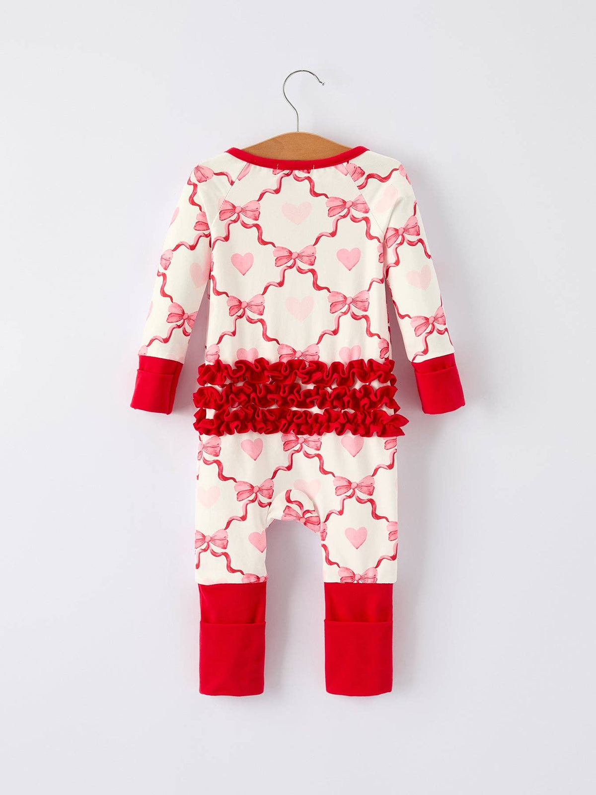 Valentine’s Day Baby Girl Romper with Heart and Bow Print