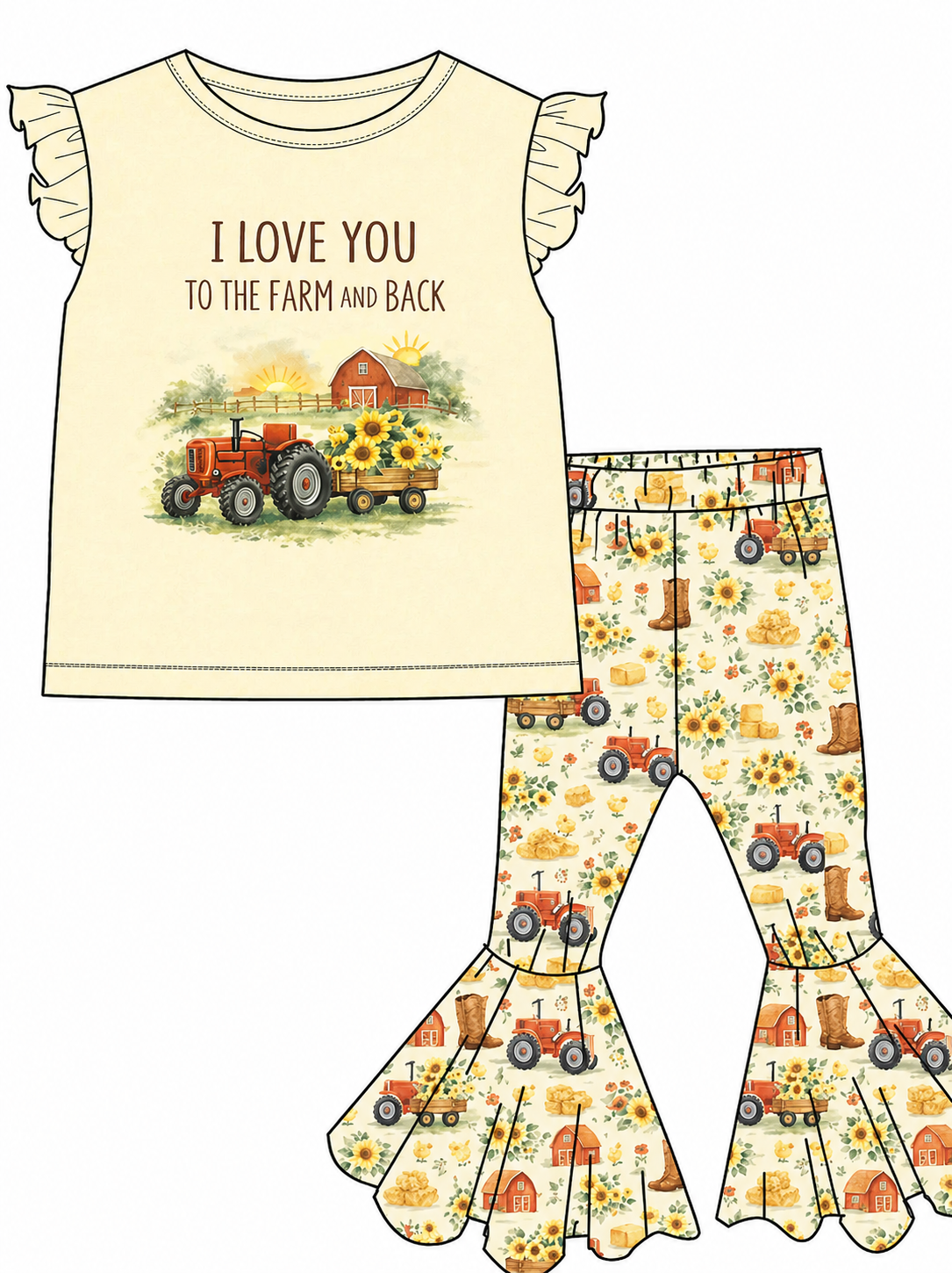 I Love you To The Farm and Back Bell Pants Set