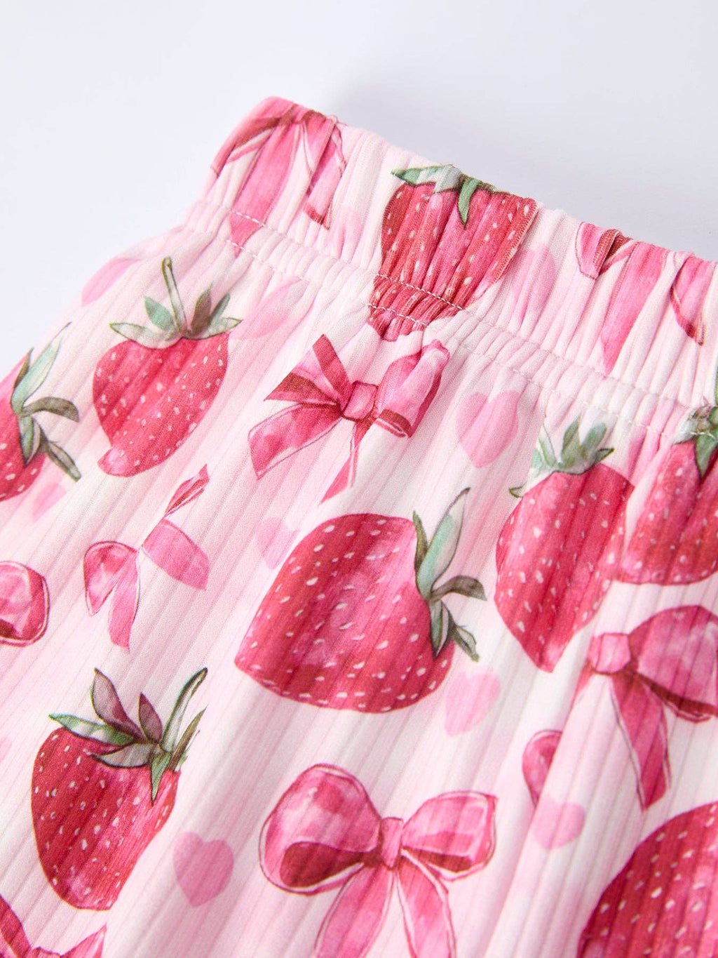 Spring Strawberry Bow Short Sleeve Shorts Pajama Set