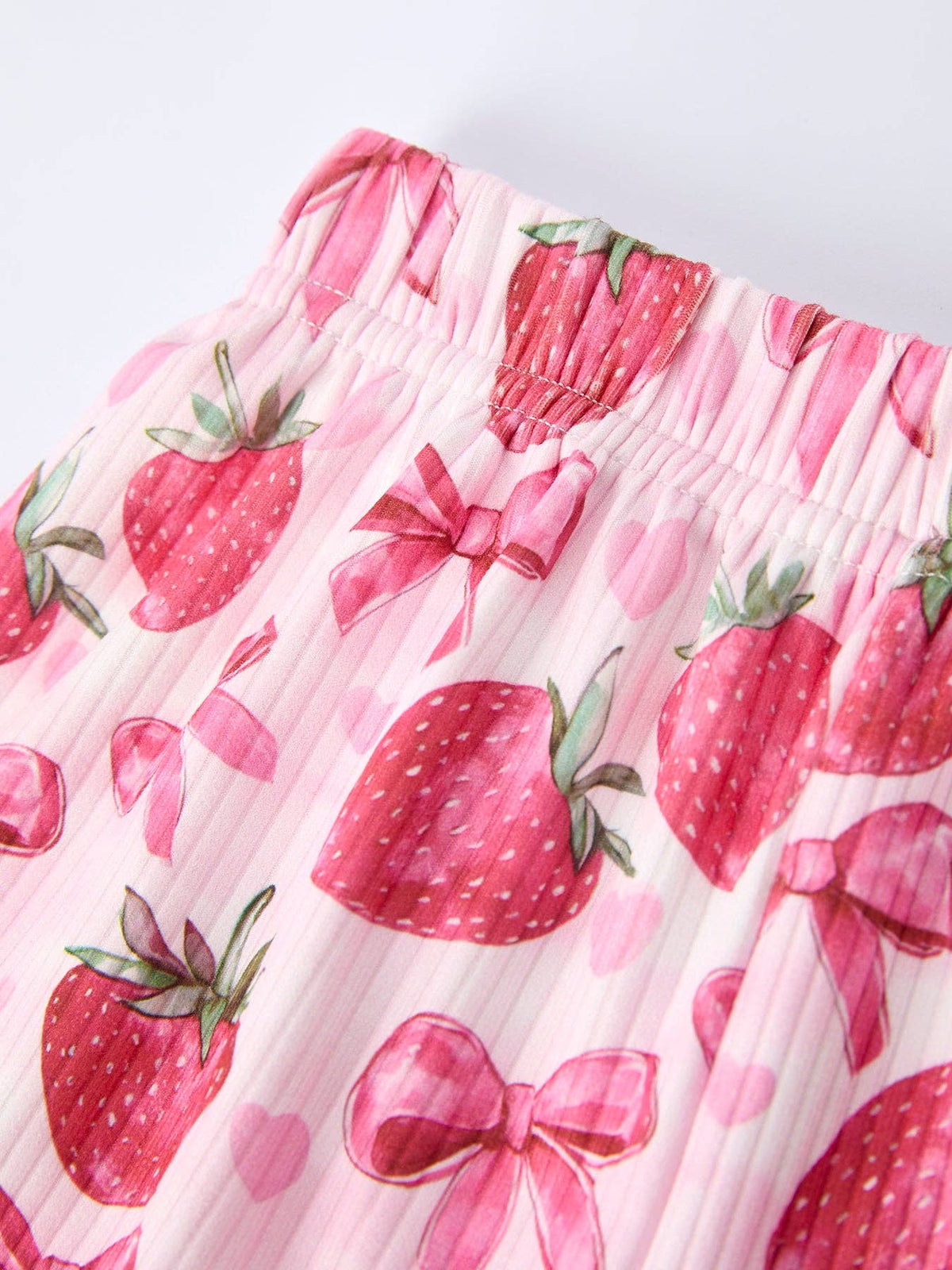 Spring Strawberry Bow Short Sleeve Shorts Pajama Set