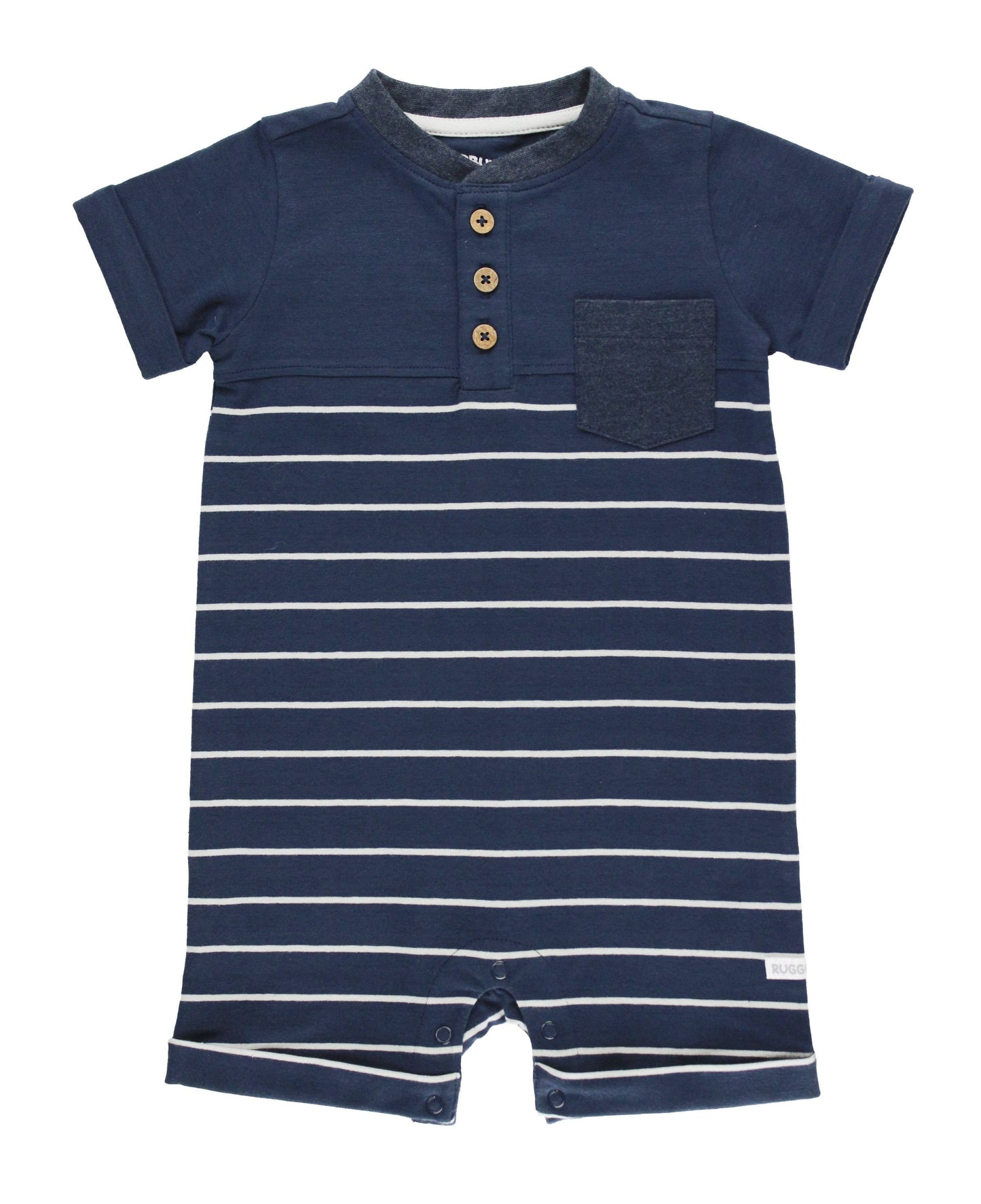 Baby Boys Navy and Gray Stripe Henley Romper