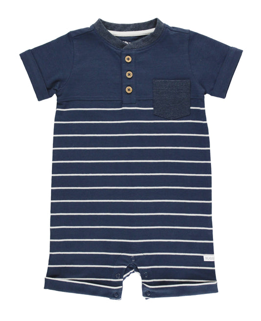 Baby Boys Navy and Gray Stripe Henley Romper