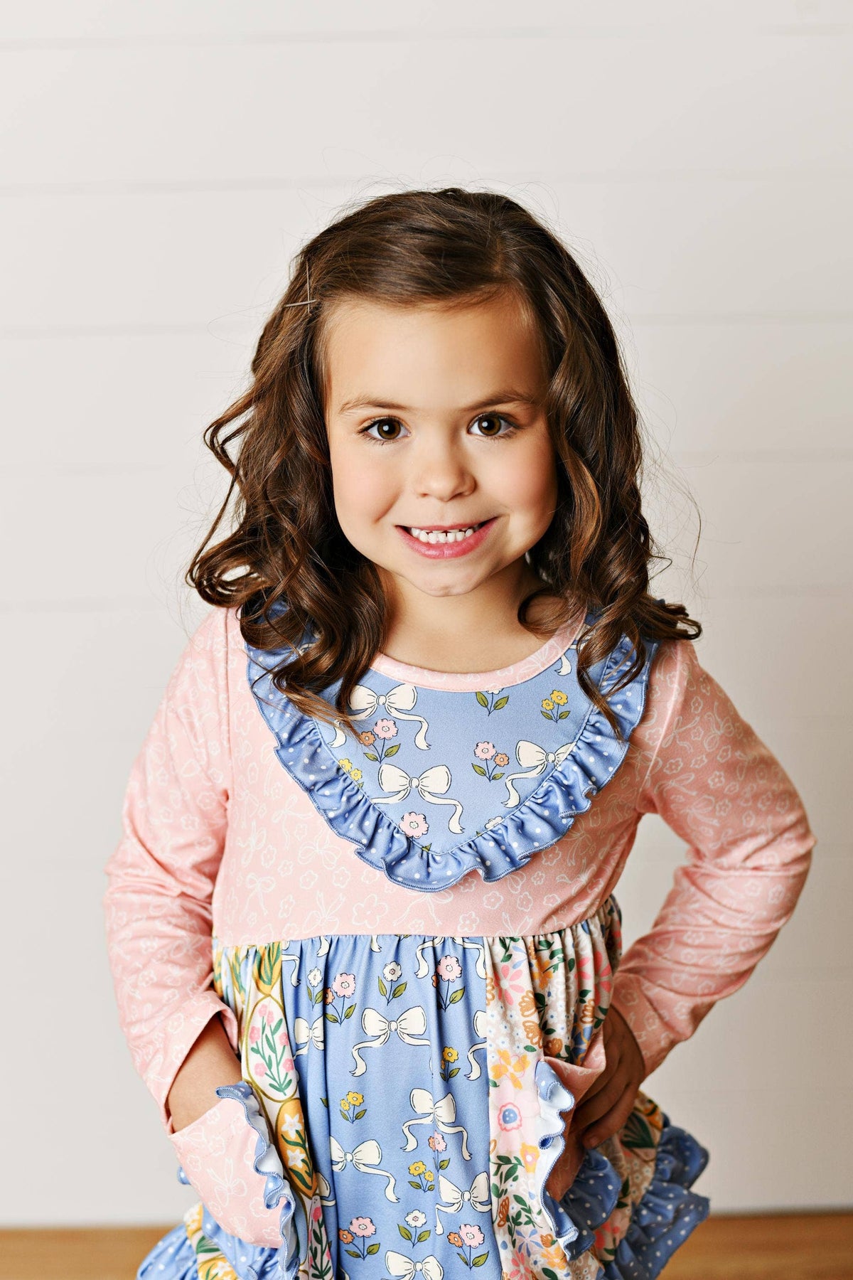 Girls Lucy Blue Pink Bow Bell Fall Winter Pant Set