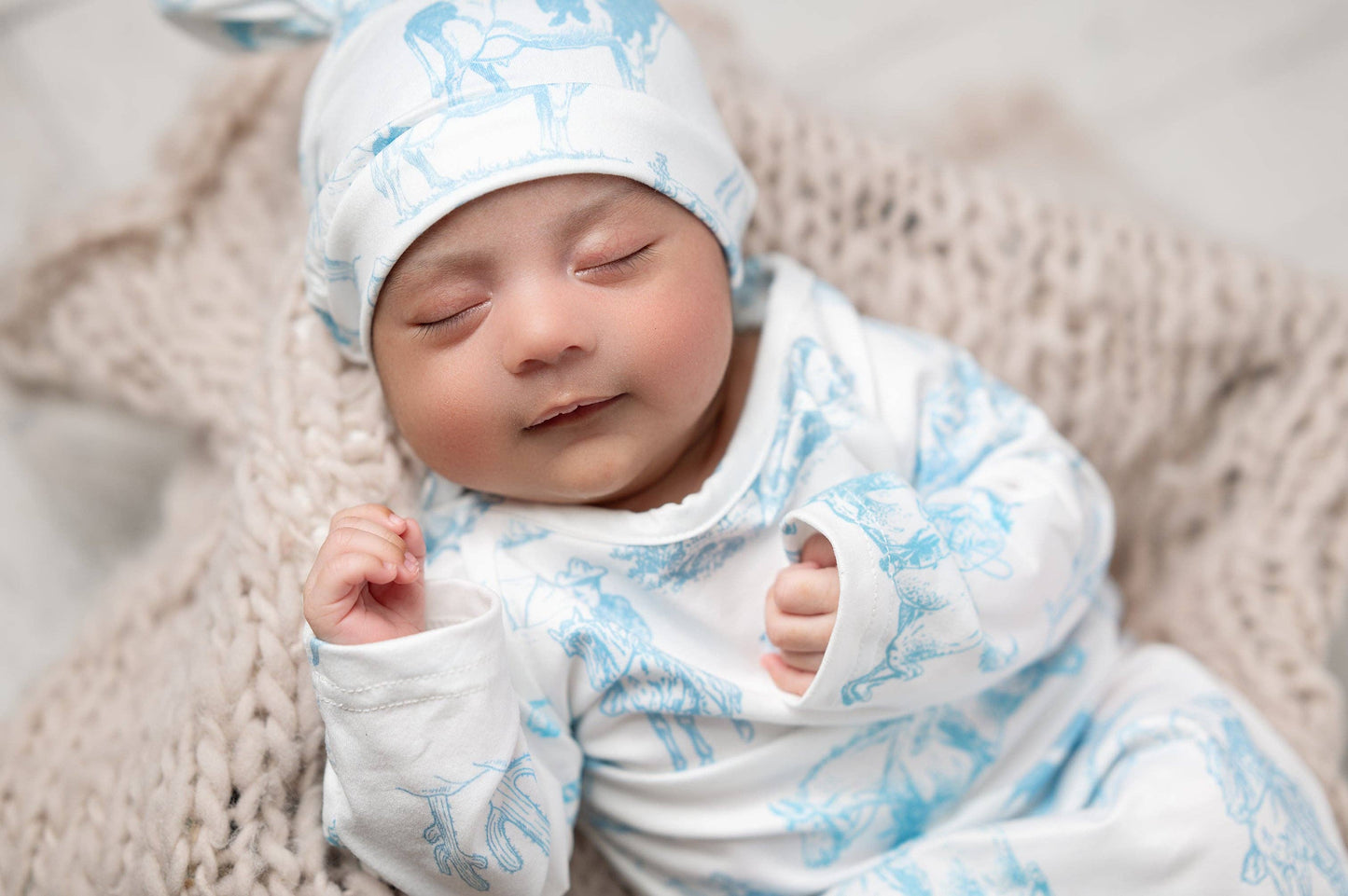 Infant Unisex Cowboy Baby Gown and Hat Set