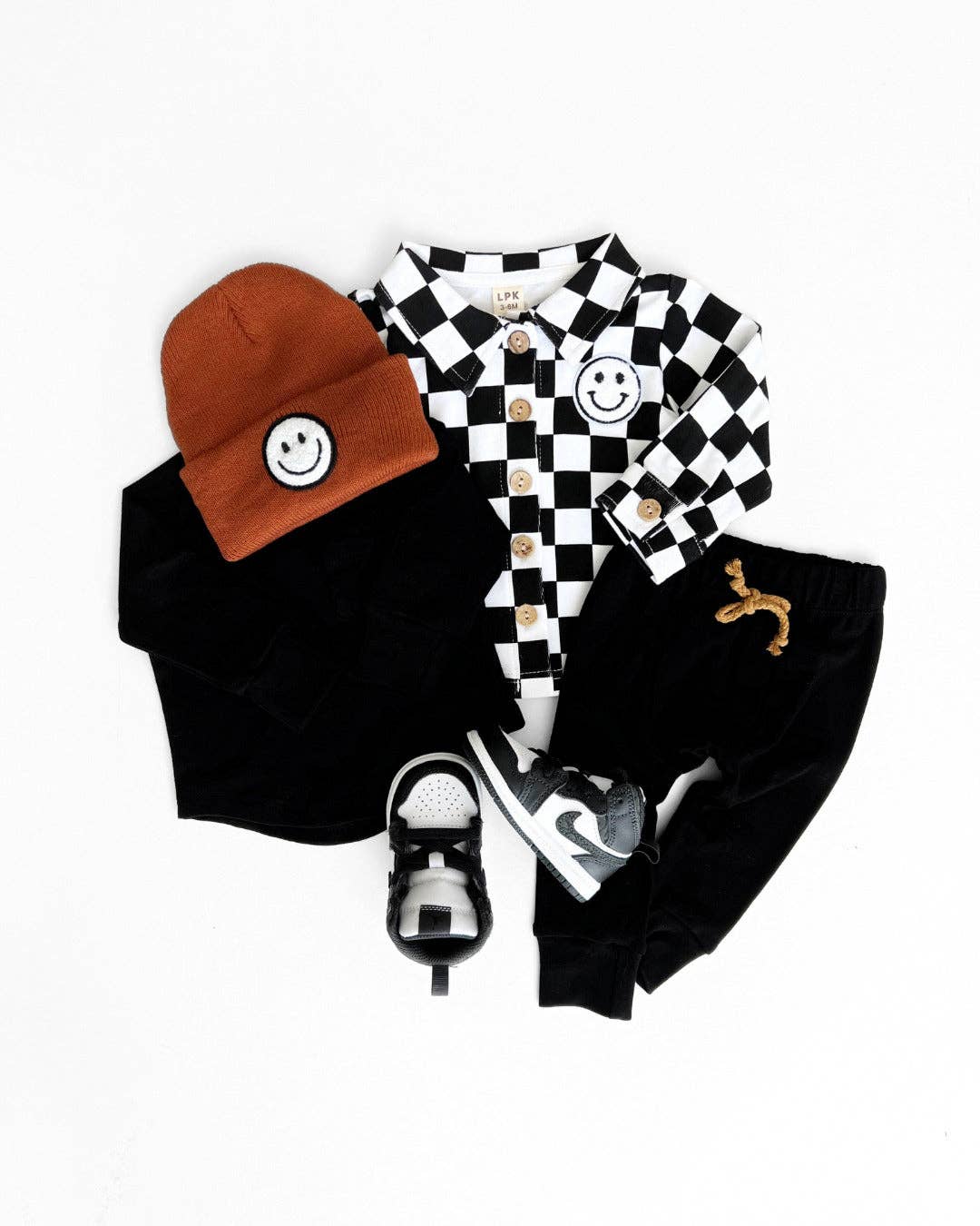 Baby & Kids Cotton Shacket| Smiley Checkered Black