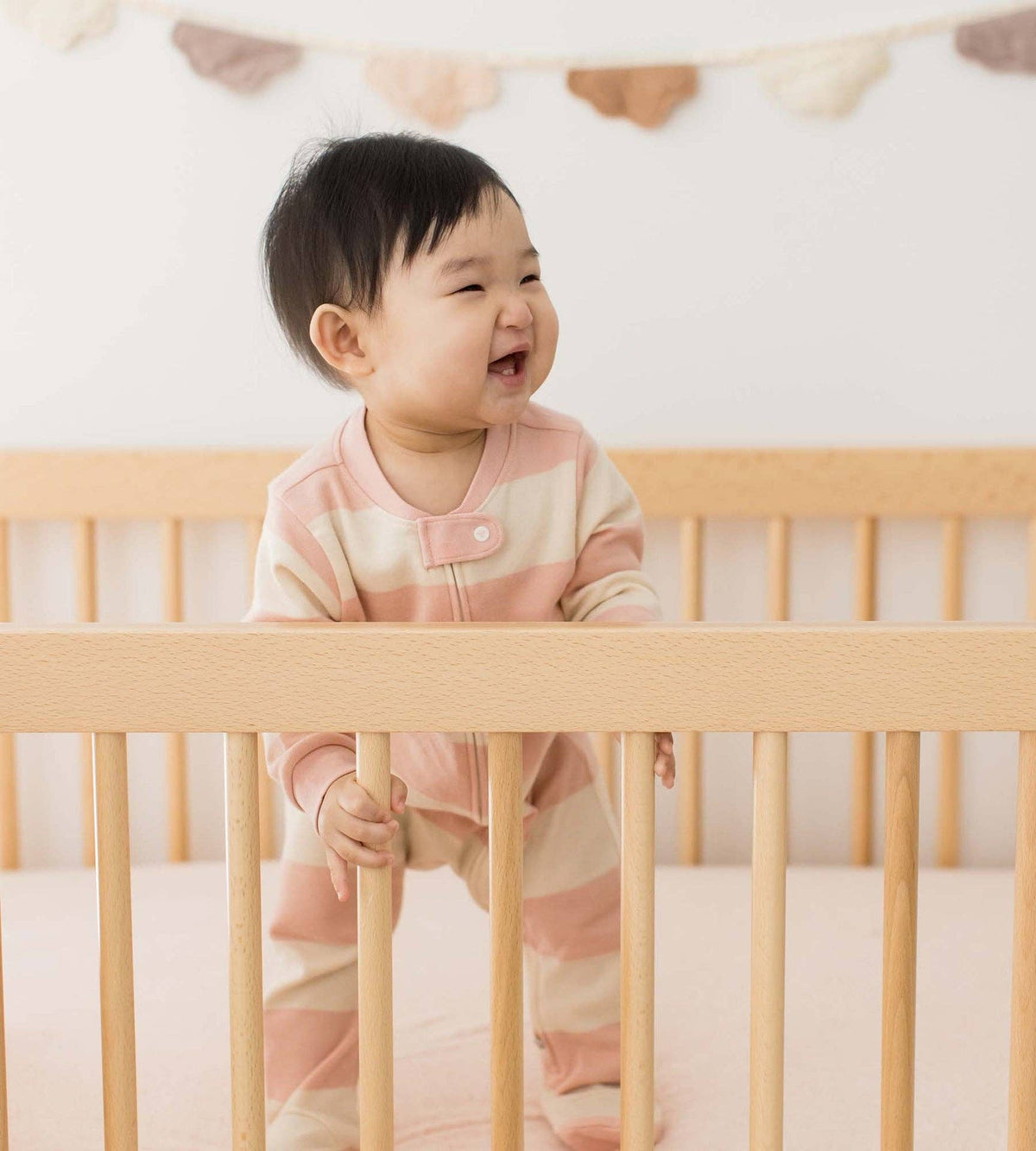 Rugby Stripe Organic Cotton Sleep & Play - Pink Sand