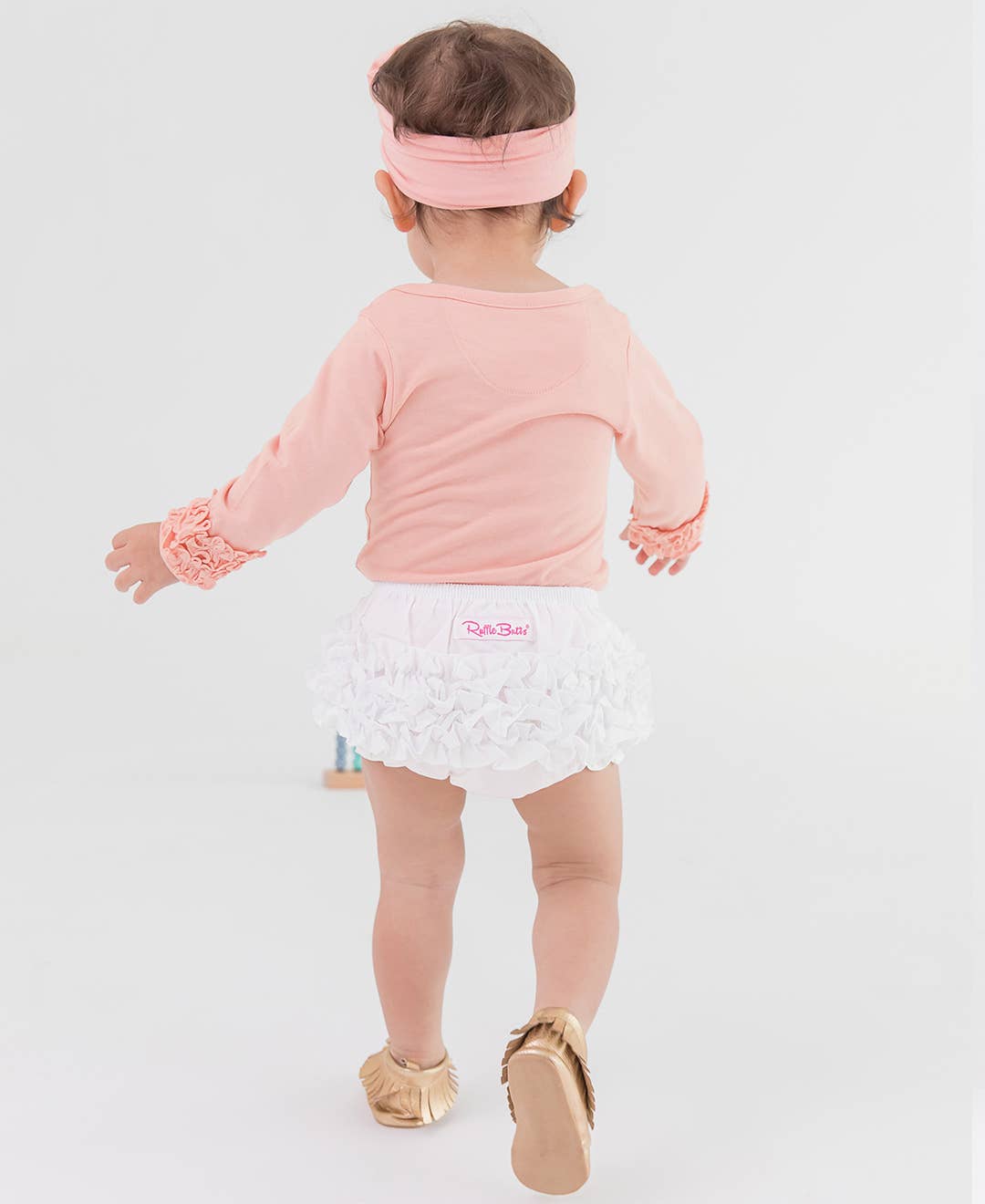 Baby Girls White Woven RuffleButt Bloomer