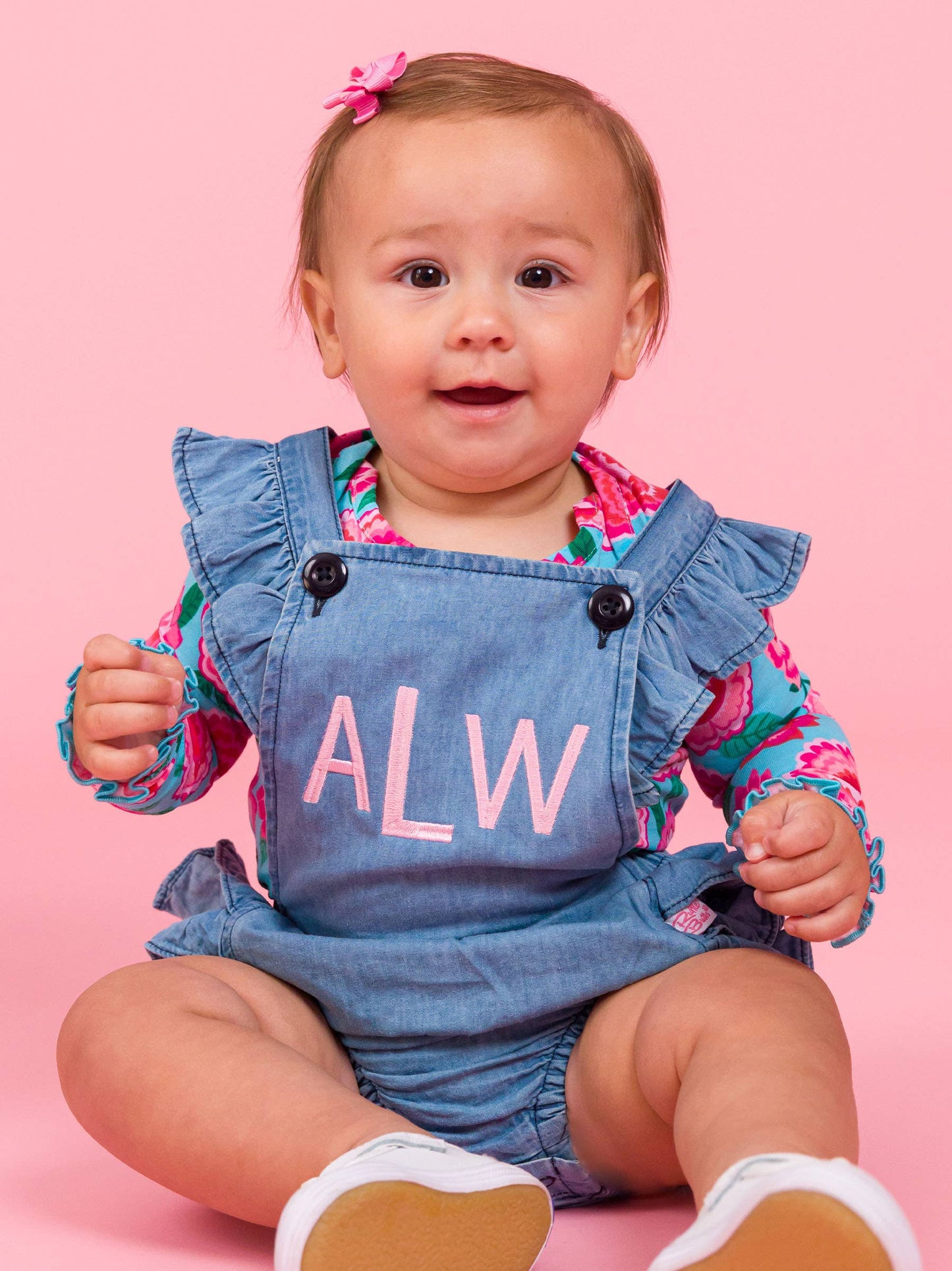 Baby Girls Light Wash Denim Woven Flutter Overall Romper