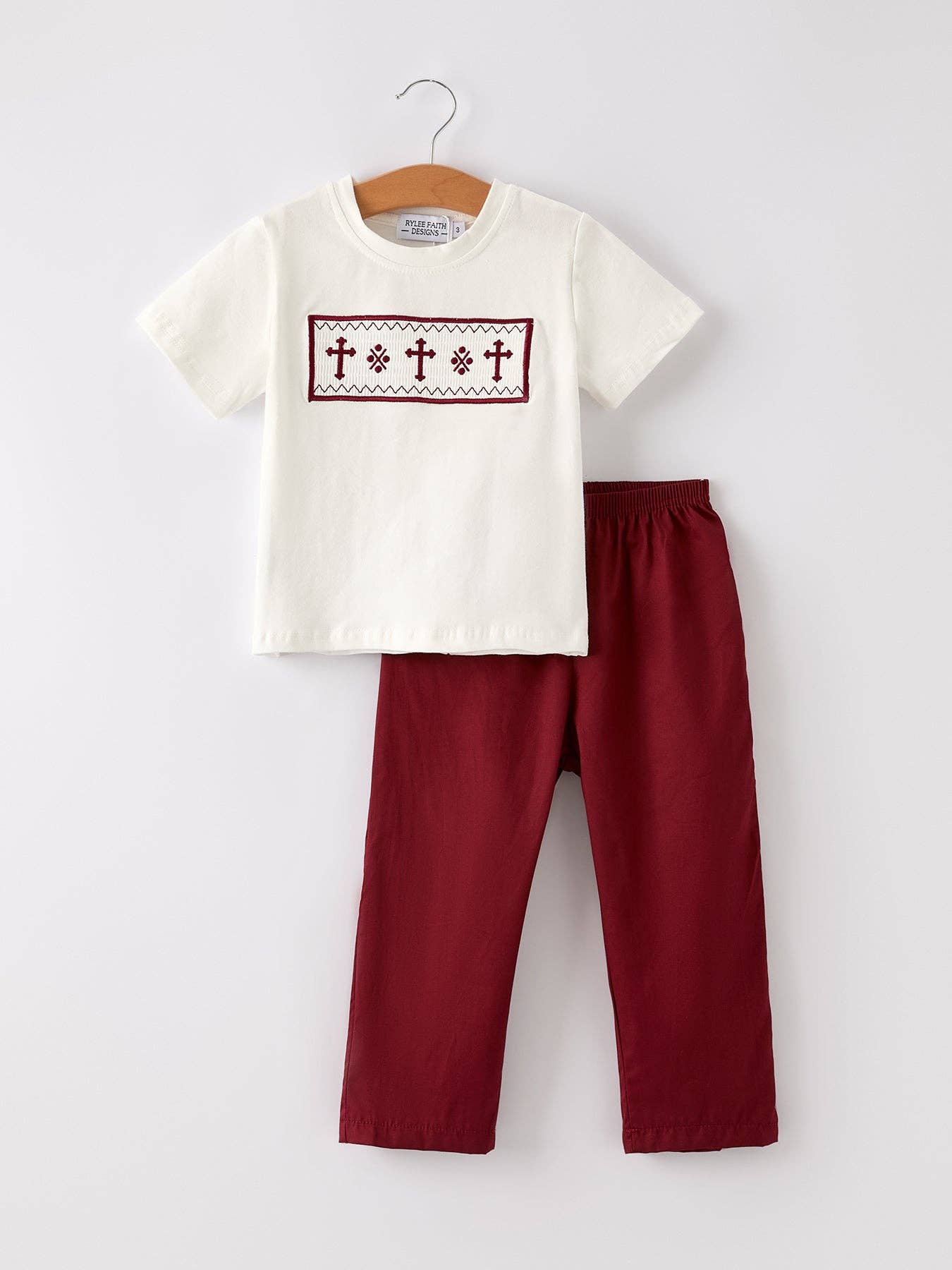 Dark Red Smocked Church Christ Bishop Christening Boys'Set