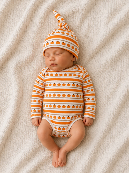 Pumpkin Stripe / Organic Long Sleeve Bodysuit