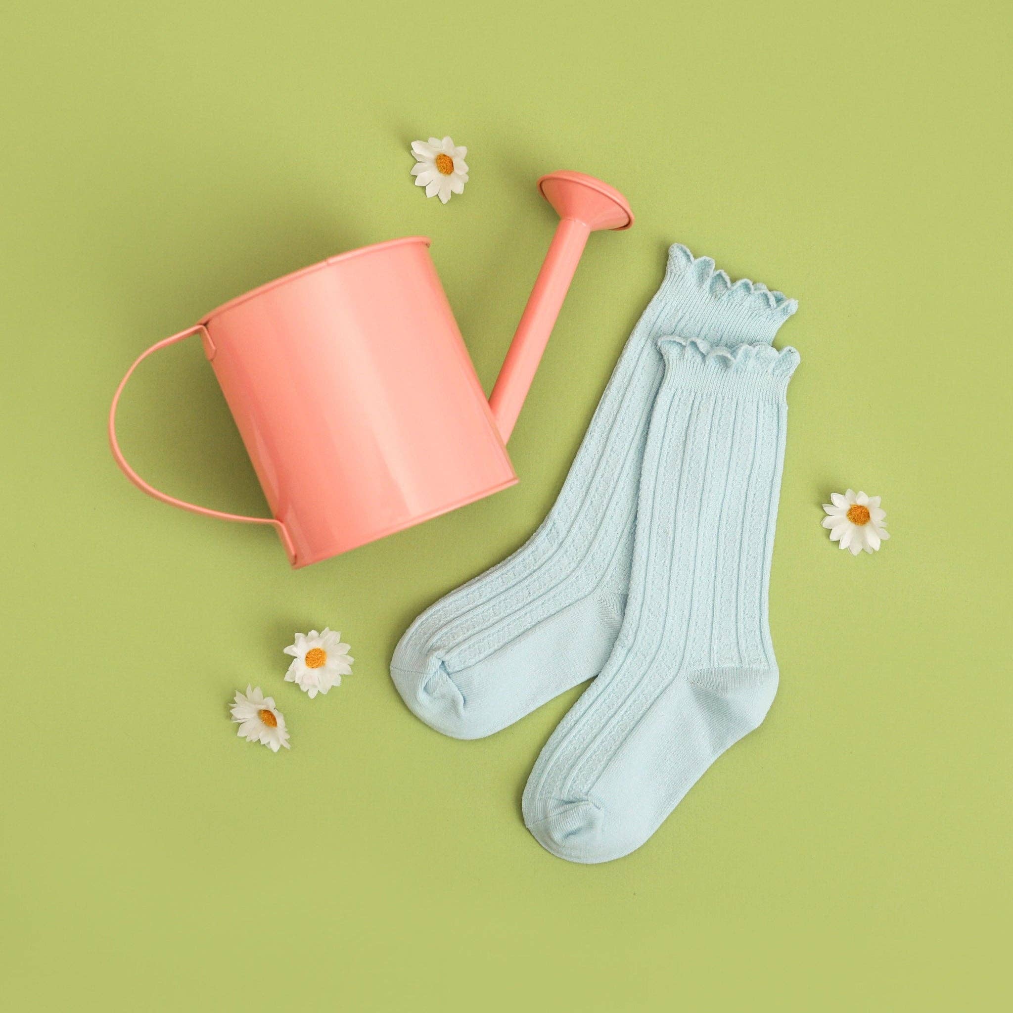 Sky Blue Frill Knee High Socks