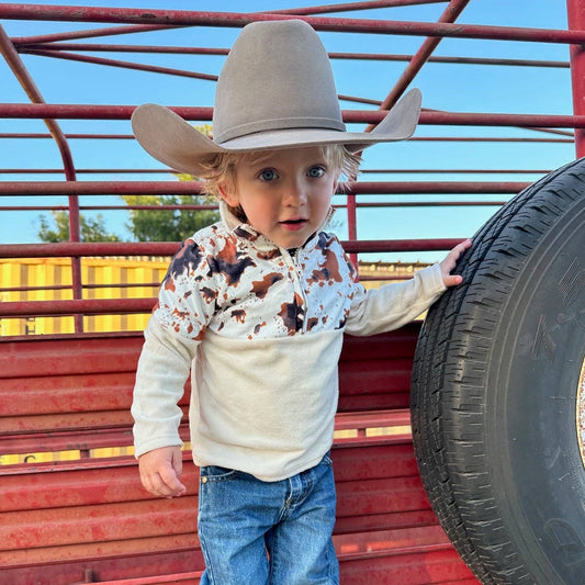 Brown Cowprint Boys Fleece Zip Up Sweatshirt