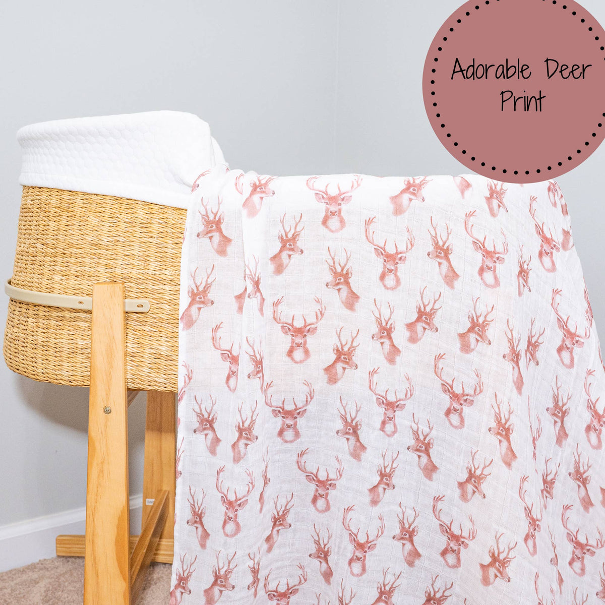 Baby Muslin Swaddle Blanket 47x47 Oh Deer