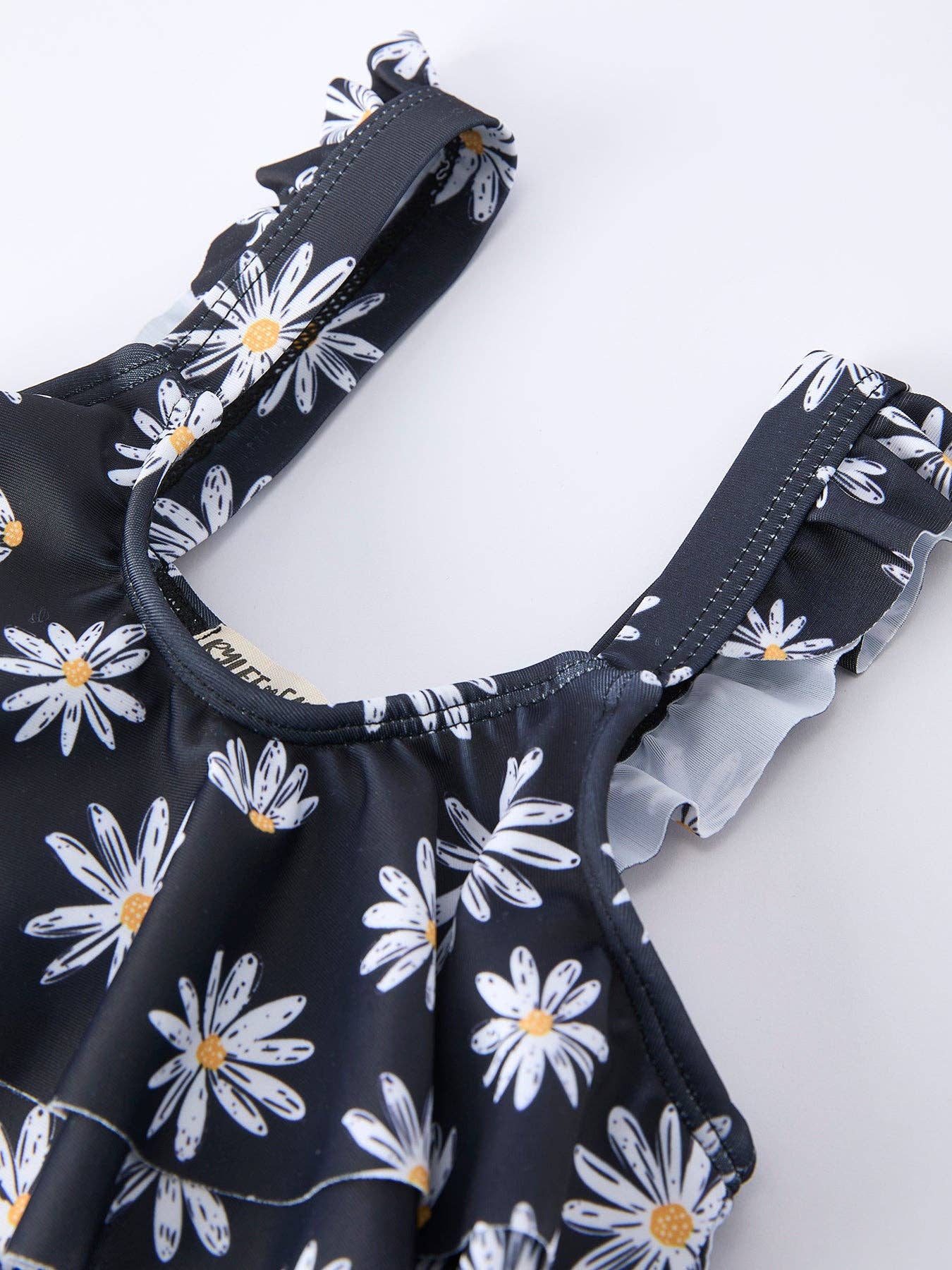 Summer Black Floral Girl Two Piece Swimsuit and Cover-up Set