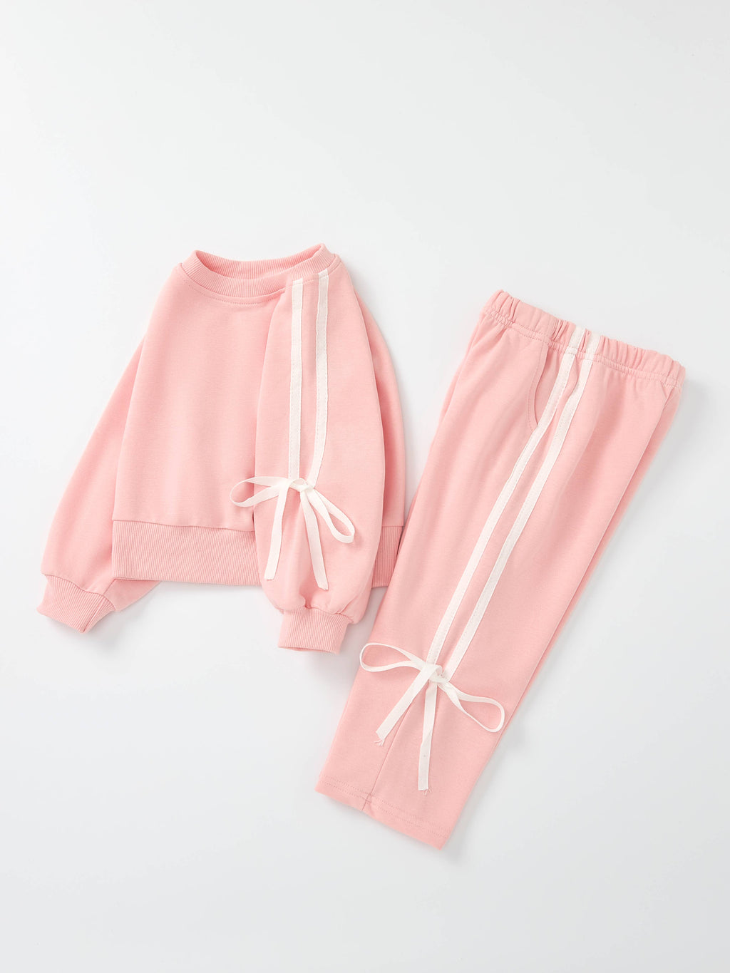 Girls Pink Bow Trim Sweatshirt and Pants Set