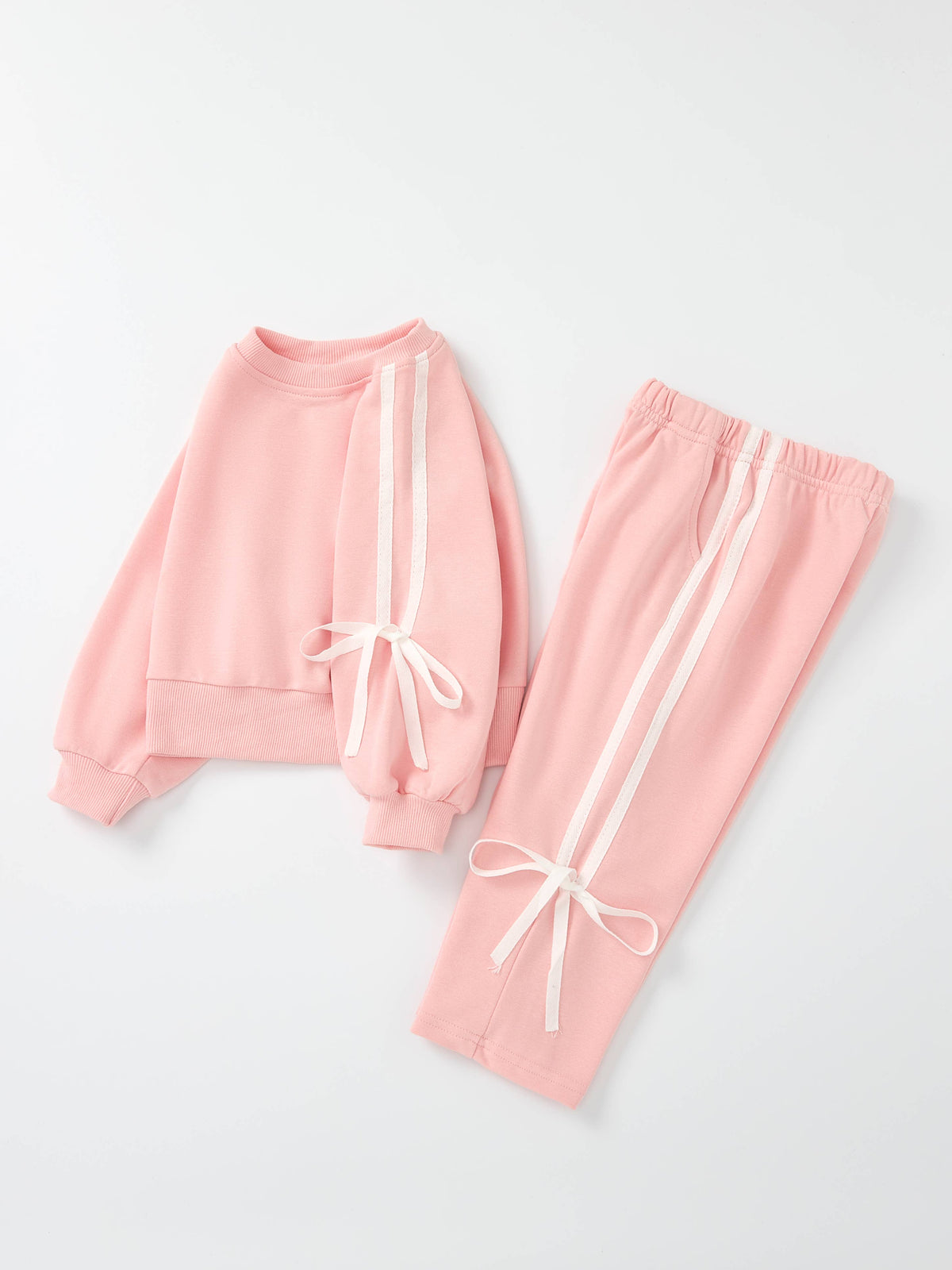 Girls Pink Bow Trim Sweatshirt and Pants Set