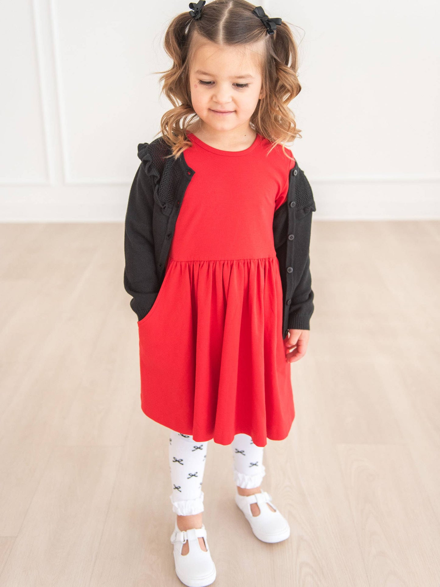 Girls Black Bows Patterned Footless Ruffle Tights