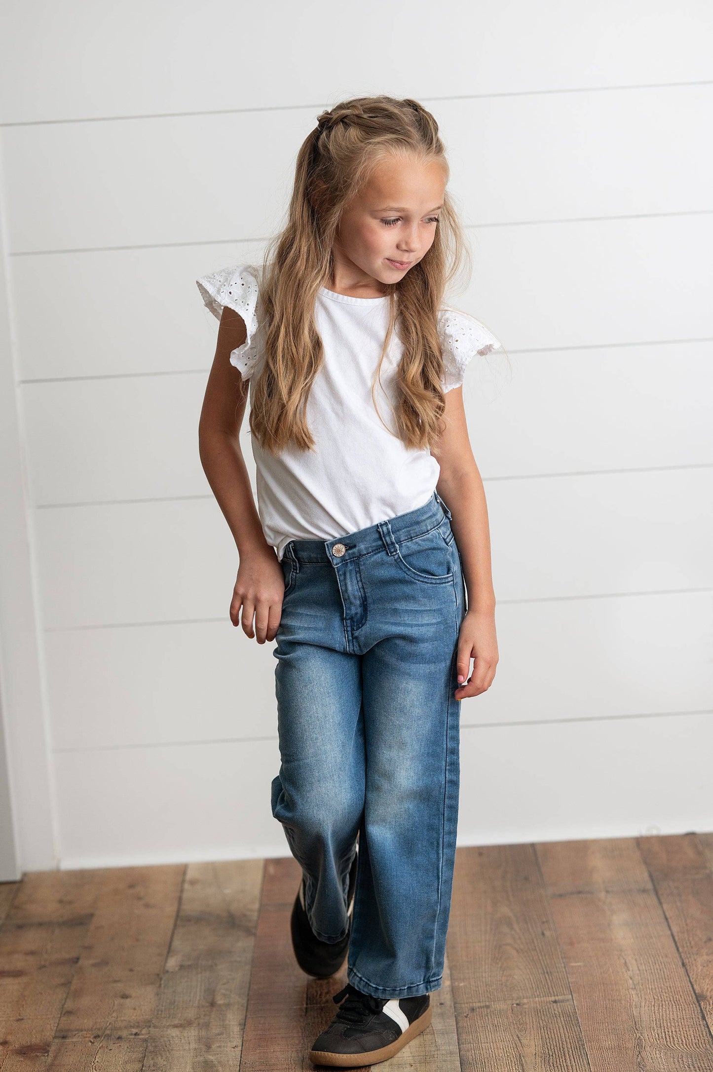 Kids Medium Wash Wide Leg Denim Jean Fall Winter Pant