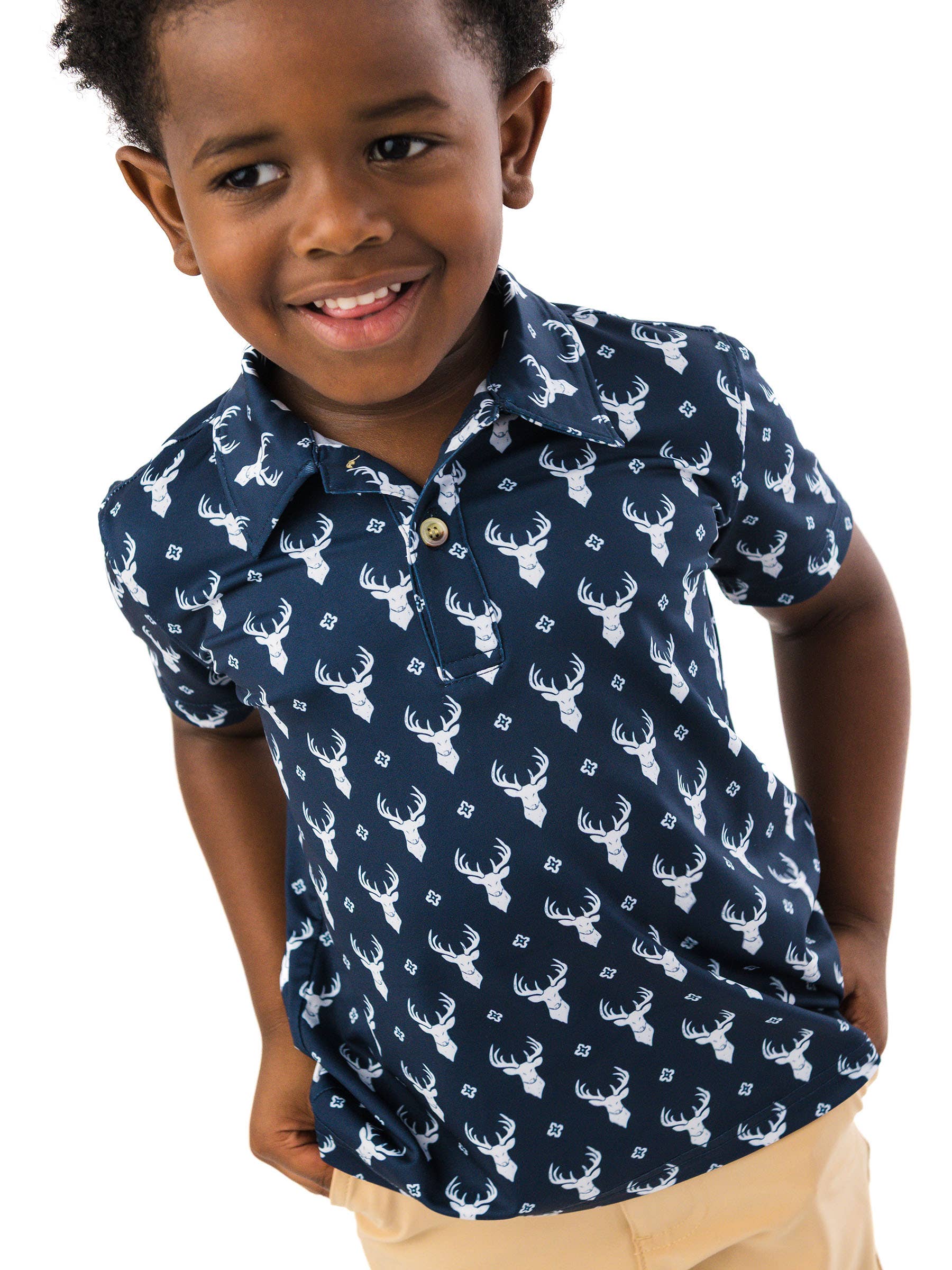 Boys Little Deer Lodge Knit Short Sleeve Performance Polo