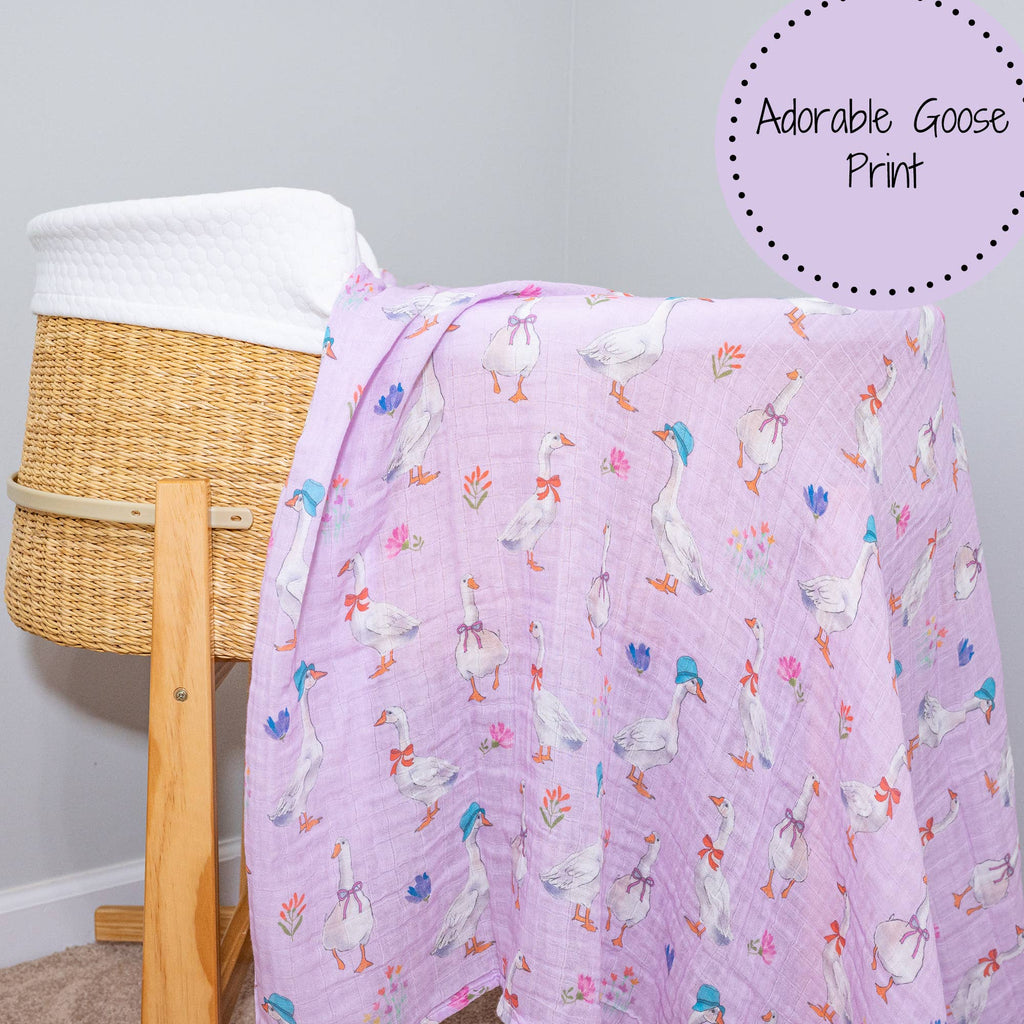 Baby Muslin Swaddle Blanket 47x47 Cute Goose