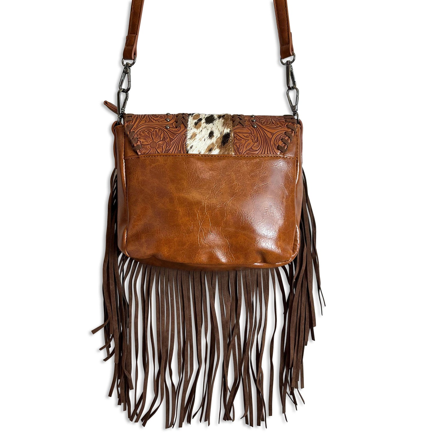 Brown Cowhide Western Crossbody Fringe Bag