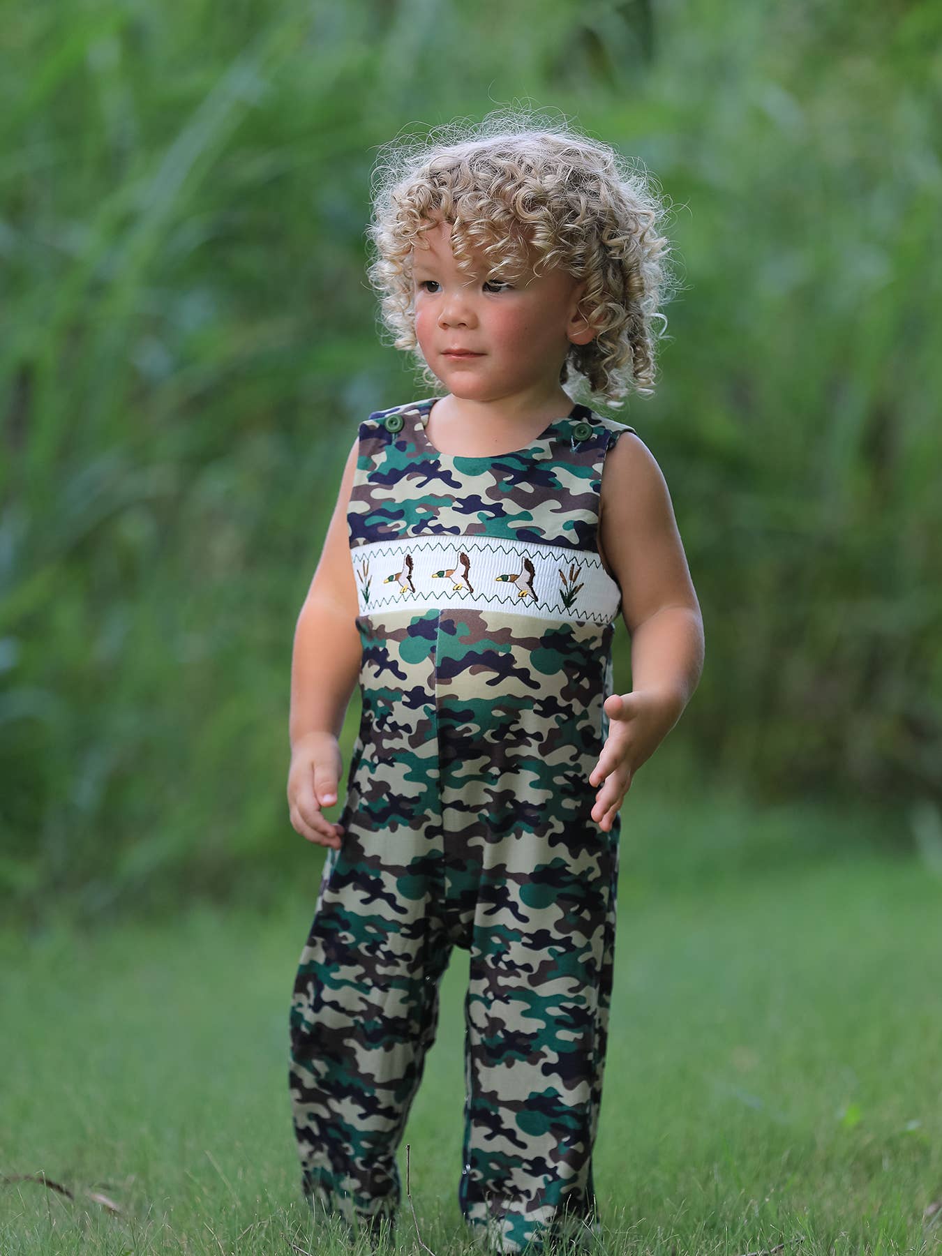 Camouflage Duck Smocking Embroidery Baby Boy Romper