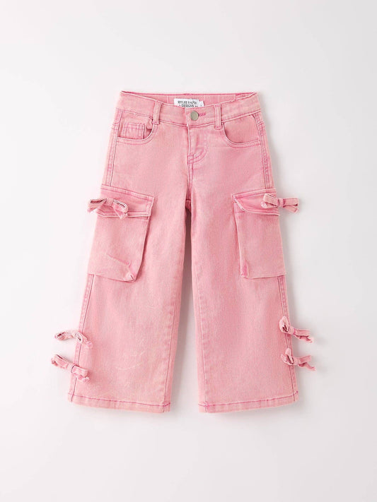 Pink Wide-Leg Denim Pants With Pockets