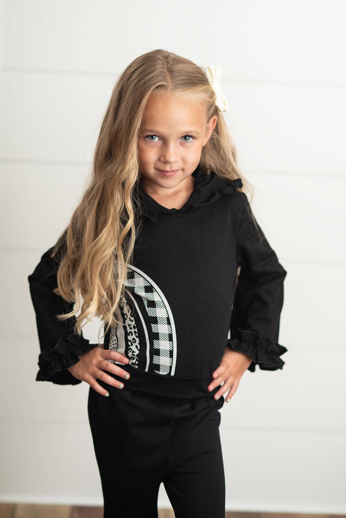 Kids Black & White Rainbow Check Hooded Ruffle Pocket Set