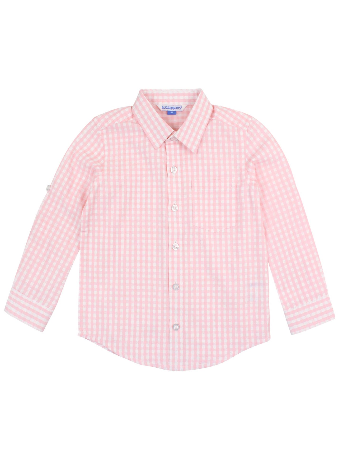 Boys Pink Gingham Check Long Sleeve Button Down Shirt