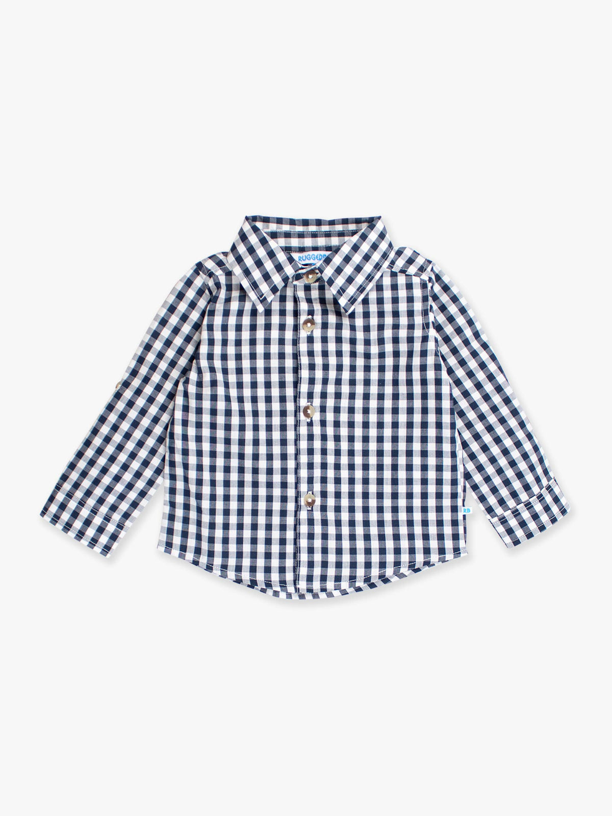 Boys Classic Dark Navy Gingham Long Sleeve Button Down Shirt