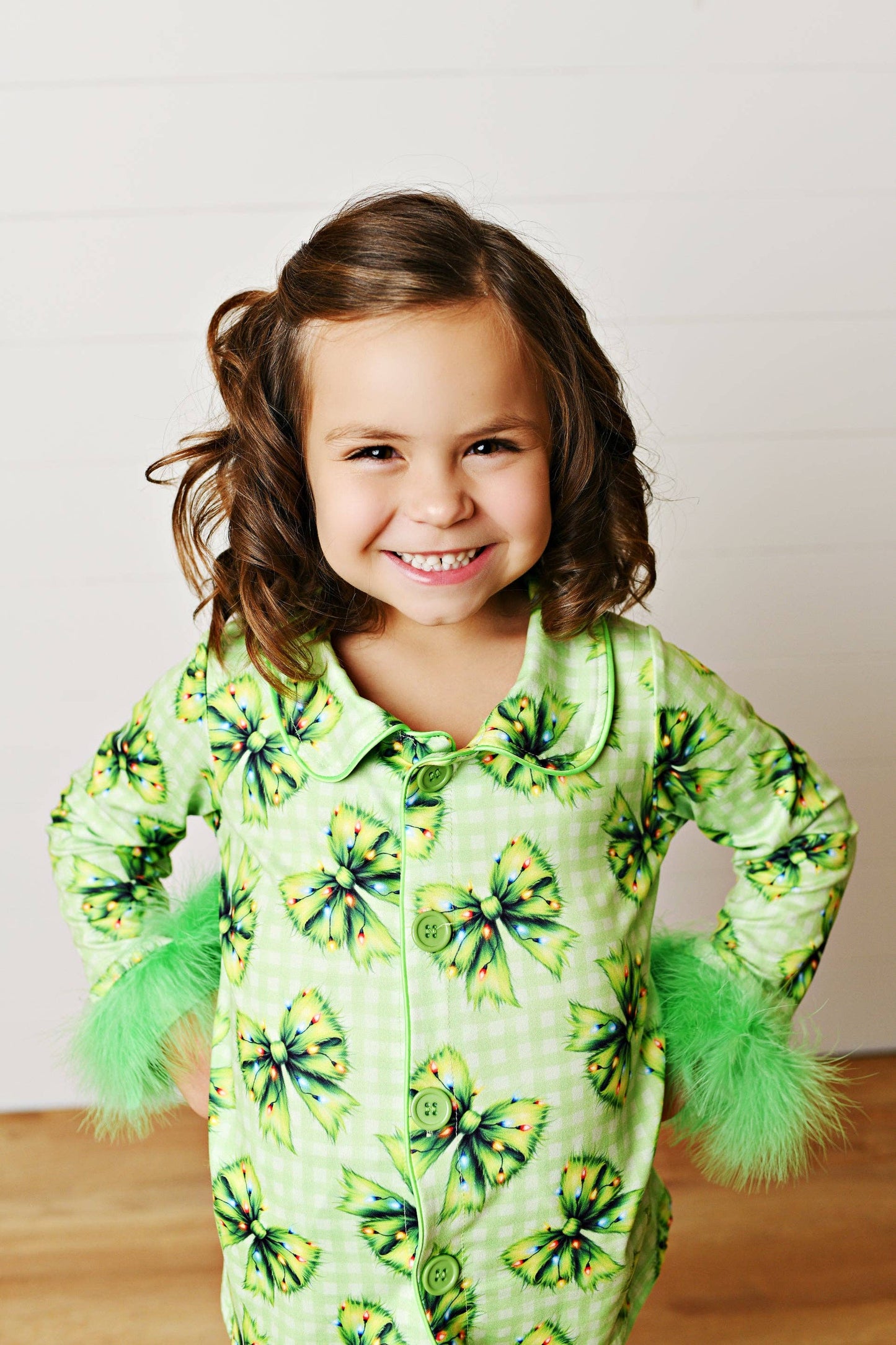 Girls Holiday Christmas Green Festive Bow Lounge Set
