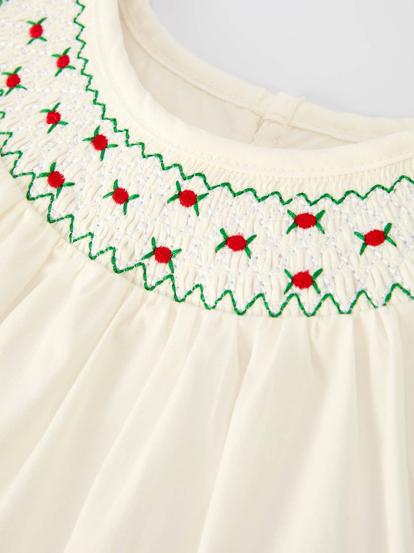 White Christmas Girl's Dress: Delicate Embroidery with Red Bow Details