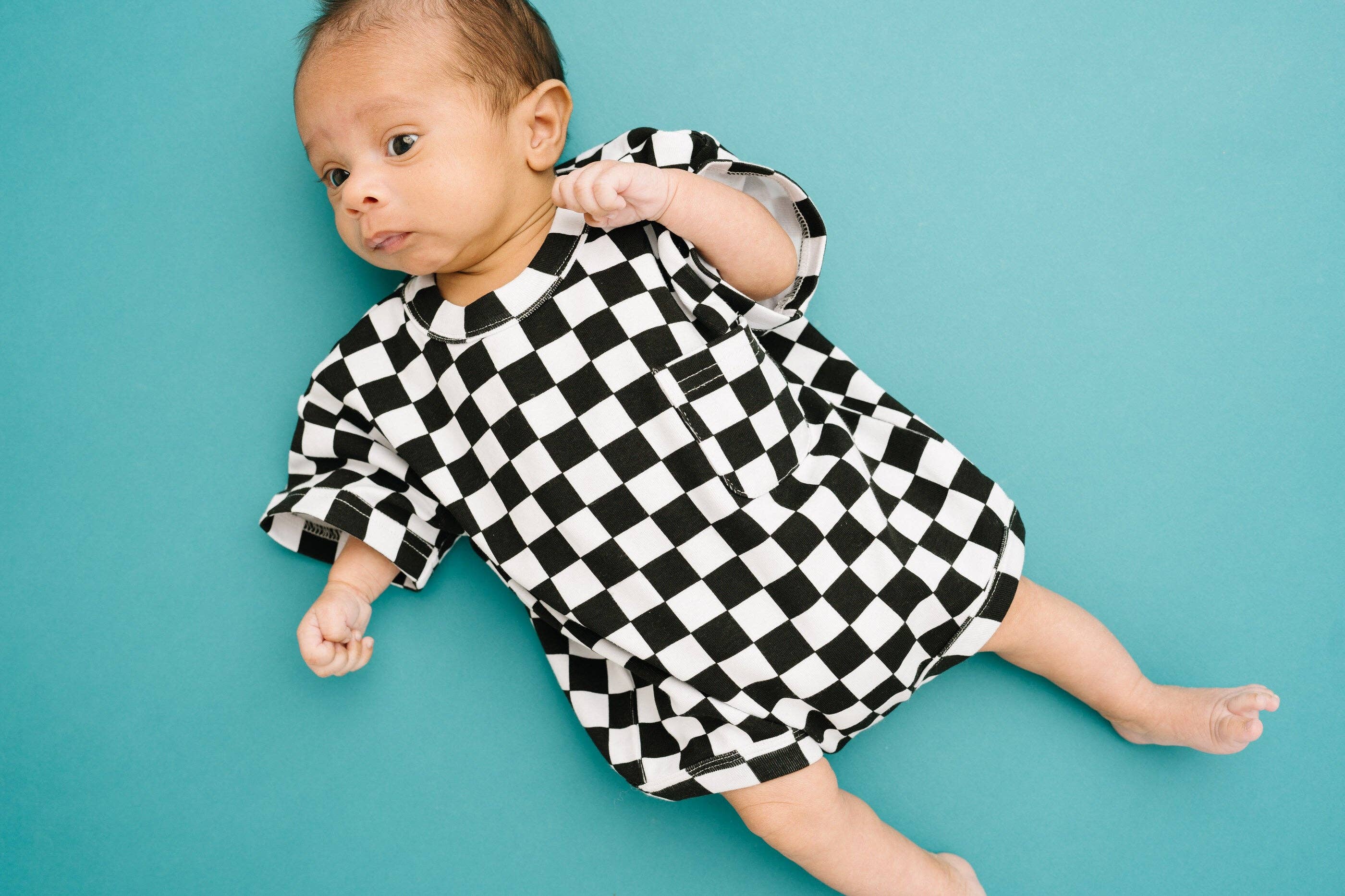 Black Checkered Pocket Romper