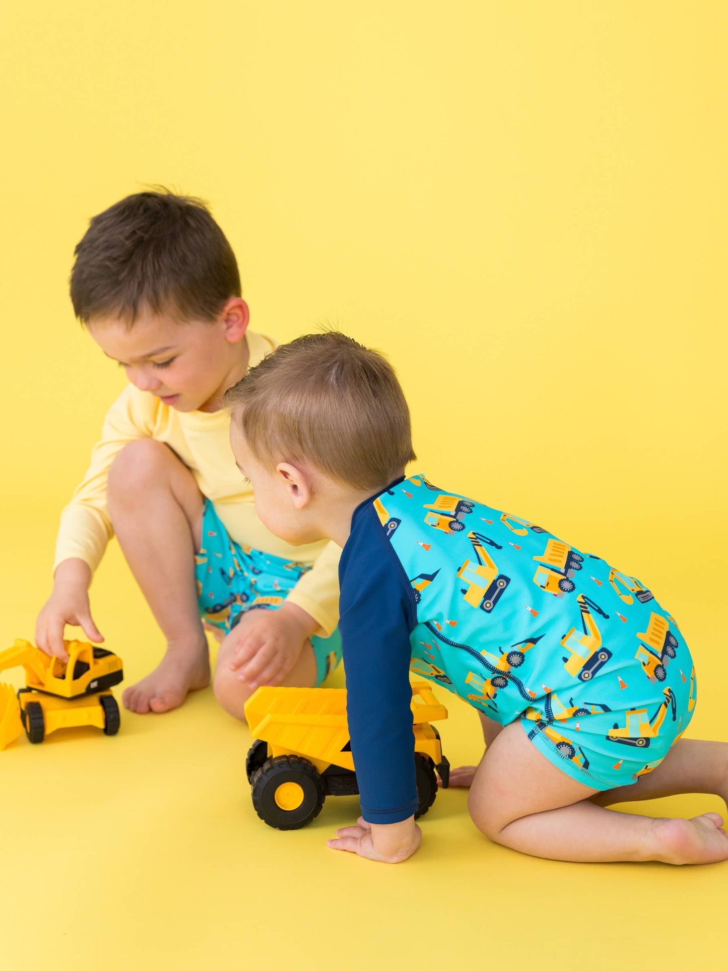 Baby Boys Under Construction Long Sleeve One Piece Rash Guard Swimsuit