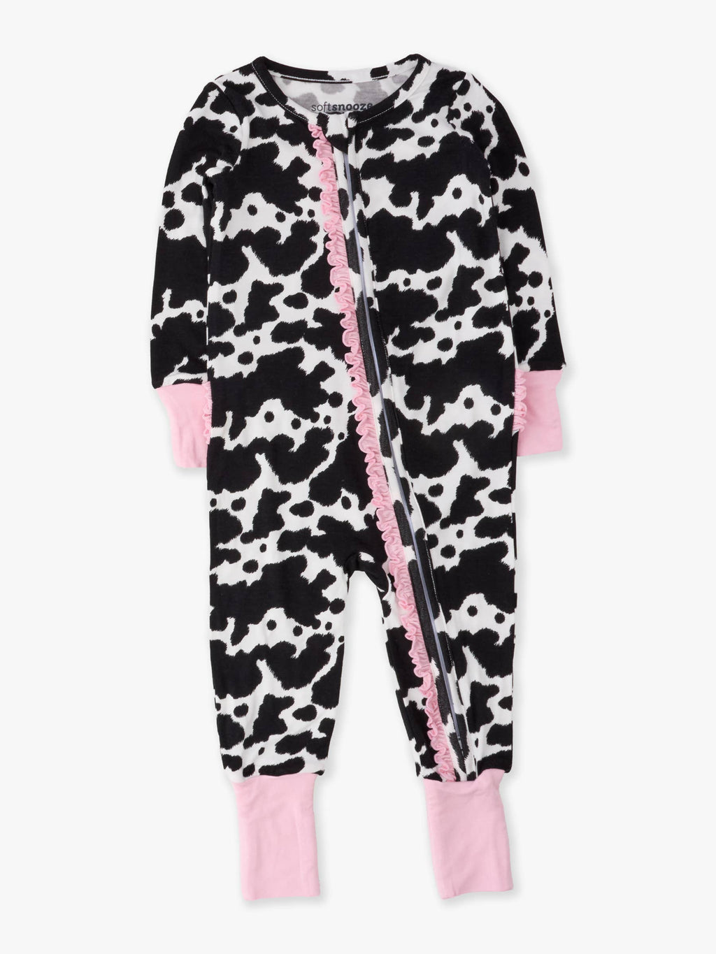 SoftSnooze™ Baby Girls Bamboo Viscose Moo Crew Convertible Ruffle One Piece Footie Pajama
