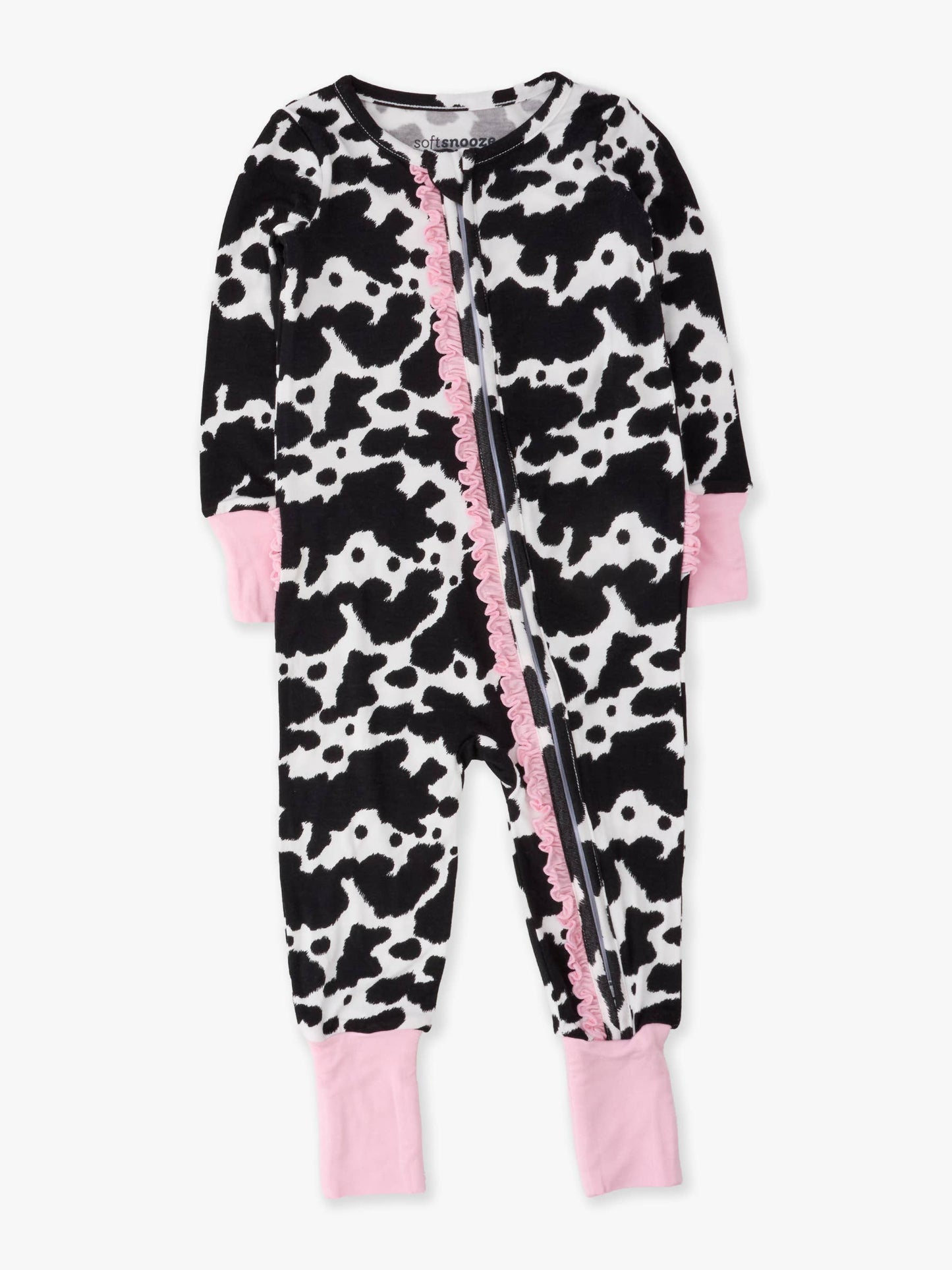 SoftSnooze™ Baby Girls Bamboo Viscose Moo Crew Convertible Ruffle One Piece Footie Pajama