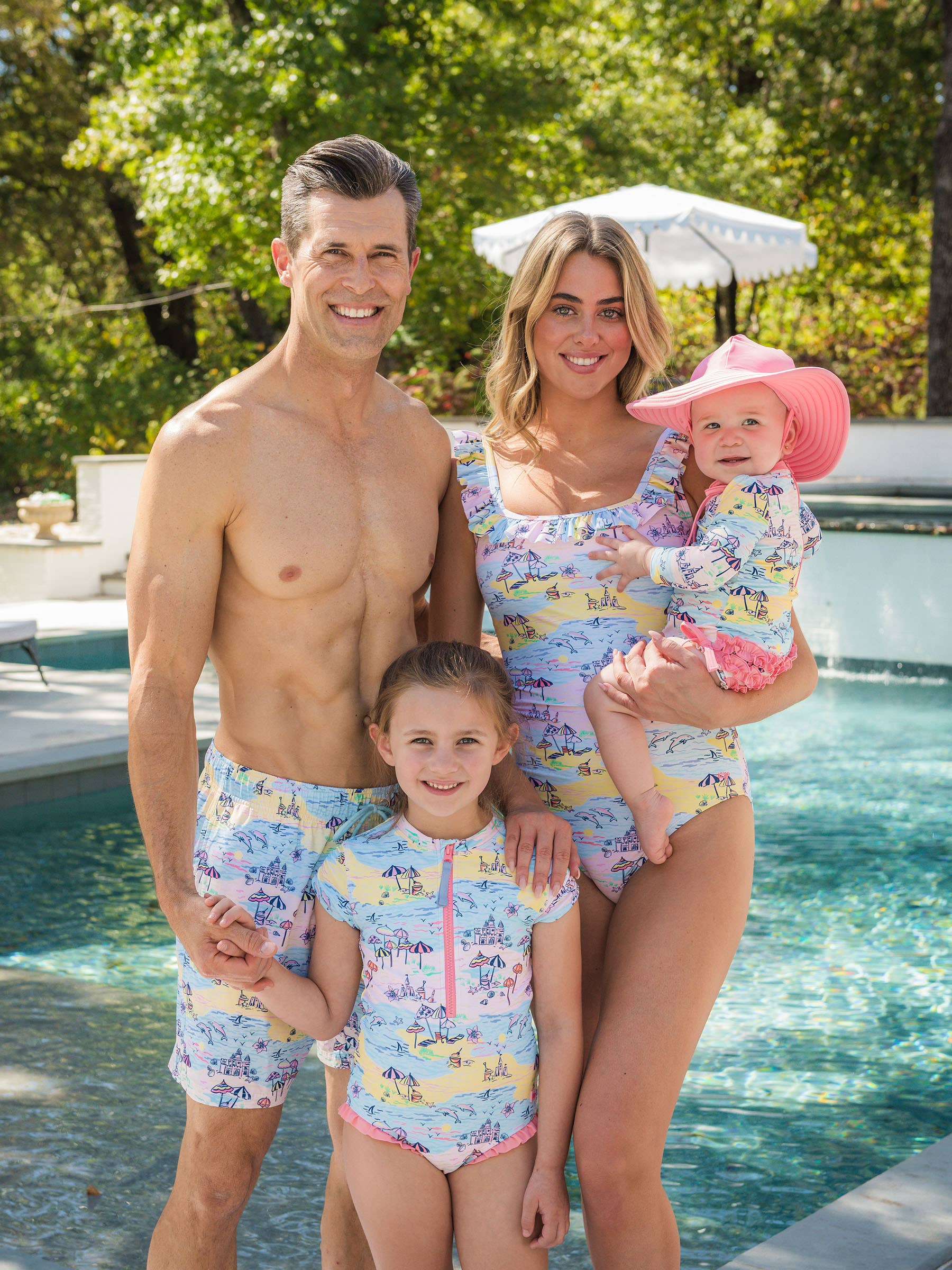 Baby Girls Beach Day Long Sleeve One Piece Rash Guard Swimsuit with Signature Rear Ruffles