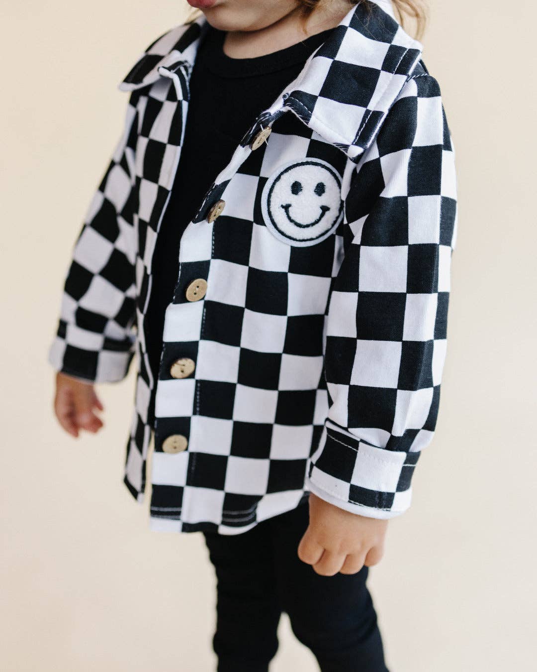 Baby & Kids Cotton Shacket| Smiley Checkered Black