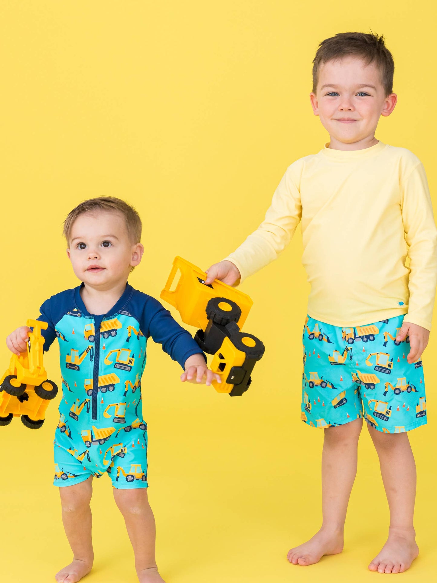 Baby Boys Under Construction Long Sleeve One Piece Rash Guard Swimsuit