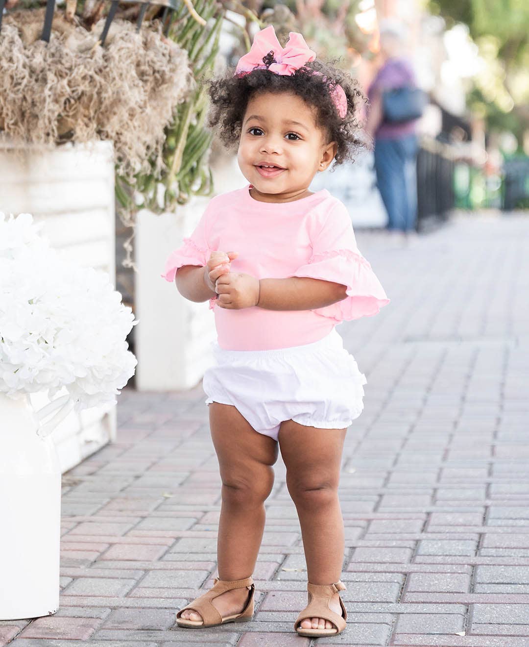 Baby Girls White Woven RuffleButt Bloomer